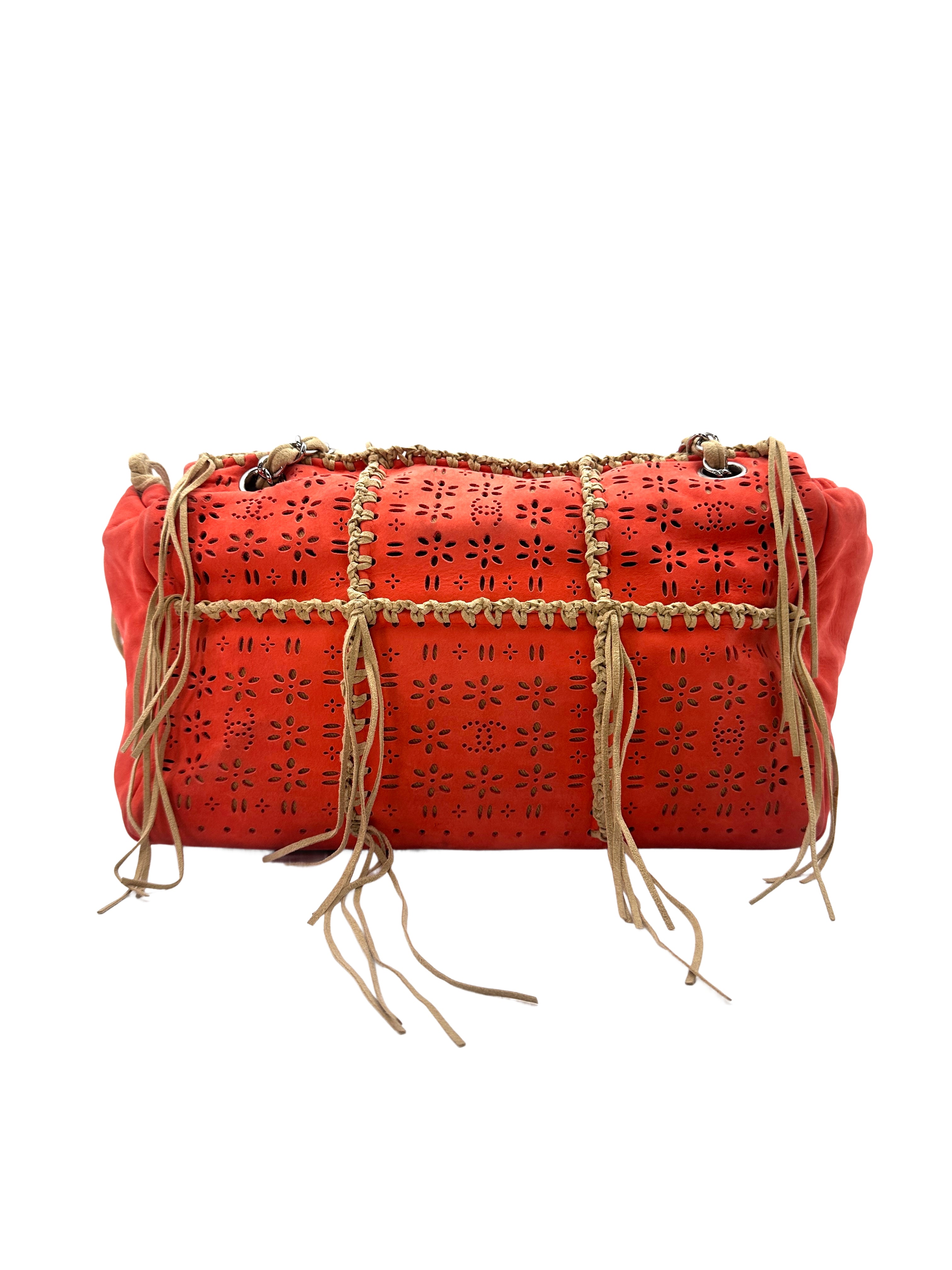 Chanel Orange Suede Cut Fringe Flap Shoudler Bag(14***38) CC1141