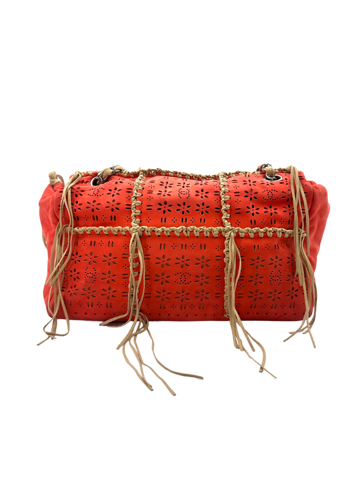 Chanel Orange Suede Cut Fringe Flap Shoudler Bag(14***38) CC1141