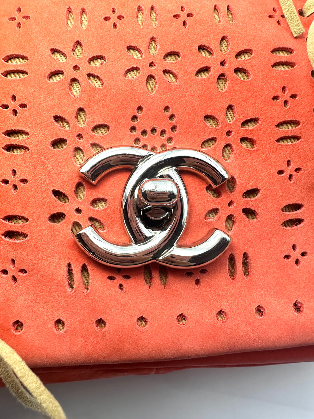 Chanel Orange Suede Cut Fringe Flap Shoudler Bag(14***38) CC1141