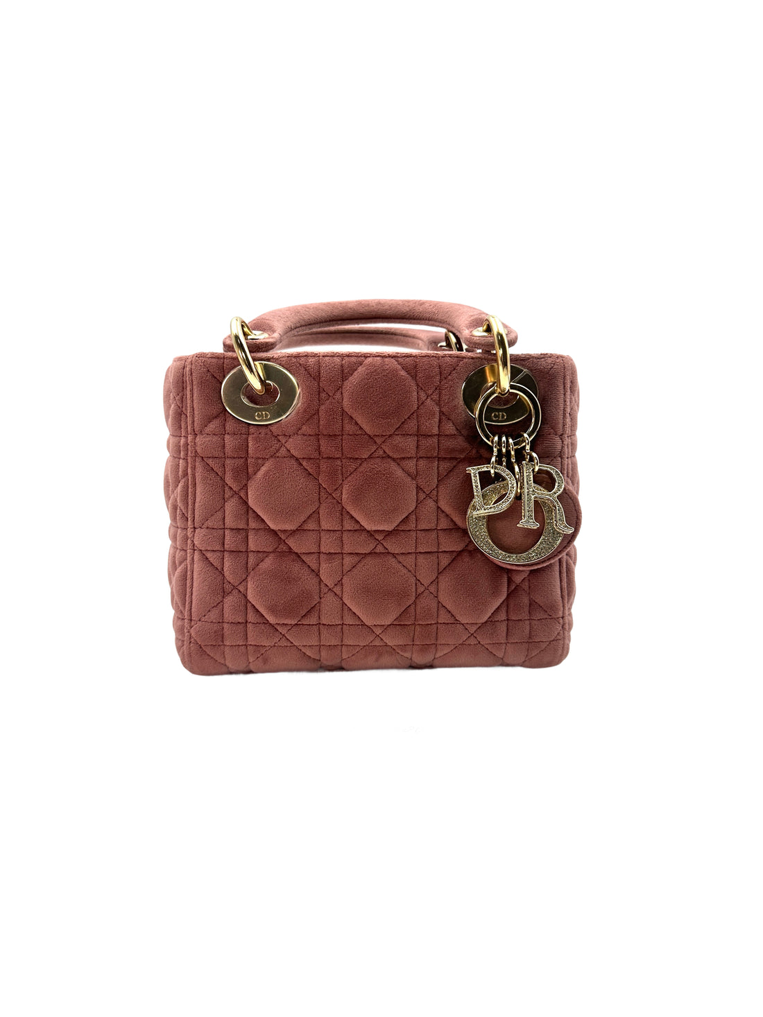 Christian Dior Pink Velvet Lady Dior Chain Shoulder Handle Bag DR388