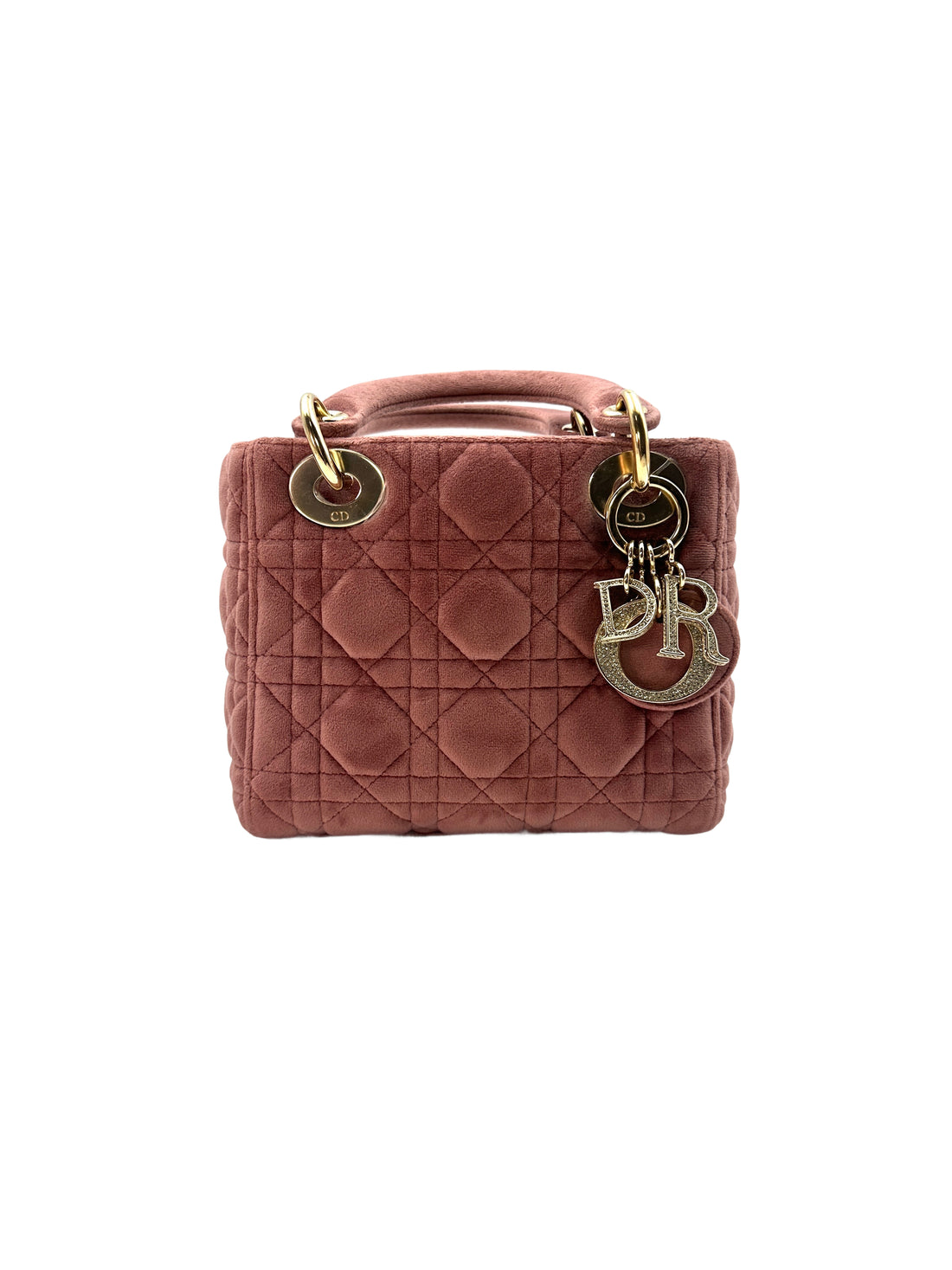 Christian Dior Pink Velvet Lady Dior Chain Shoulder Handle Bag DR388