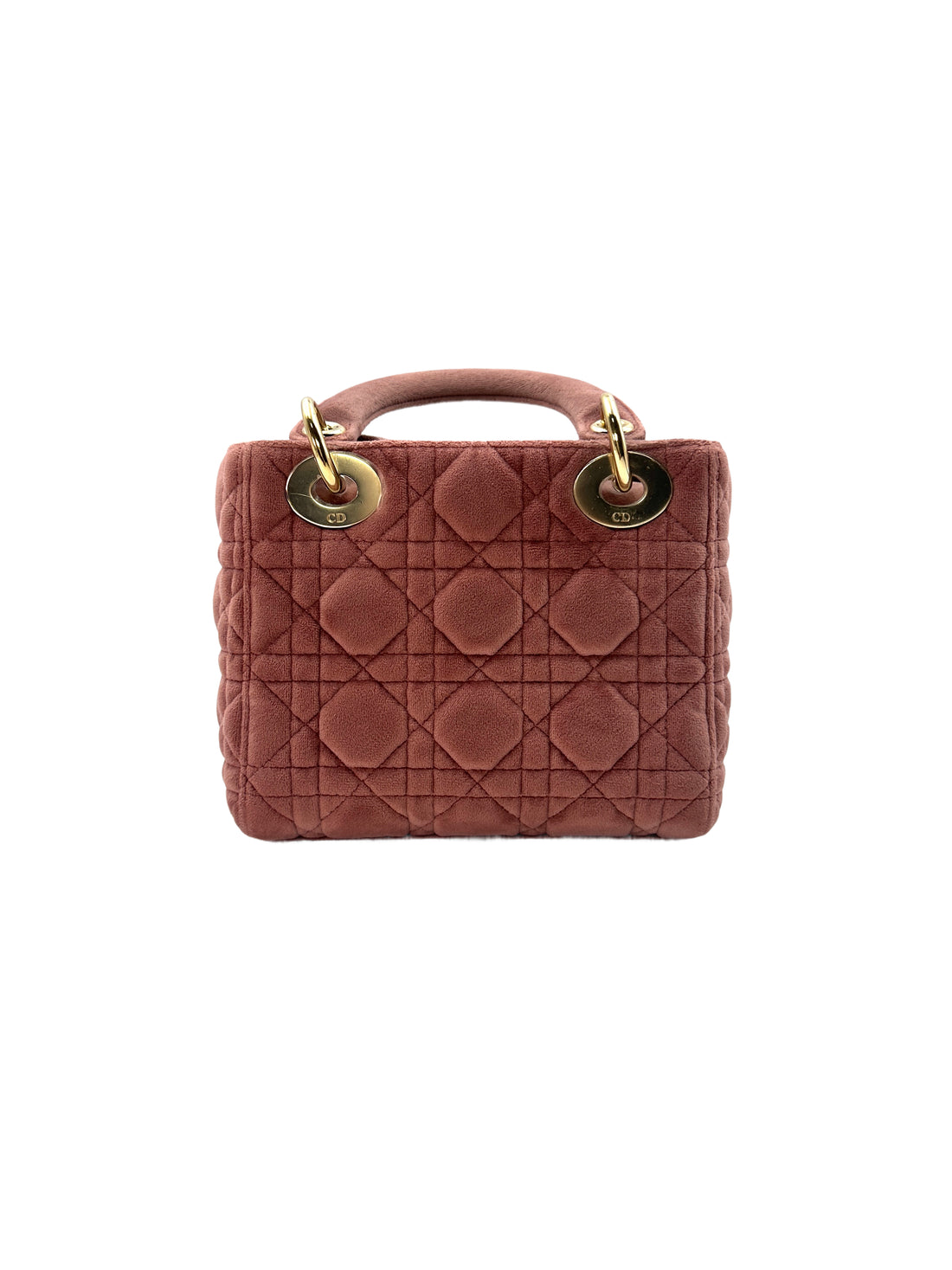 Christian Dior Pink Velvet Lady Dior Chain Shoulder Handle Bag DR388