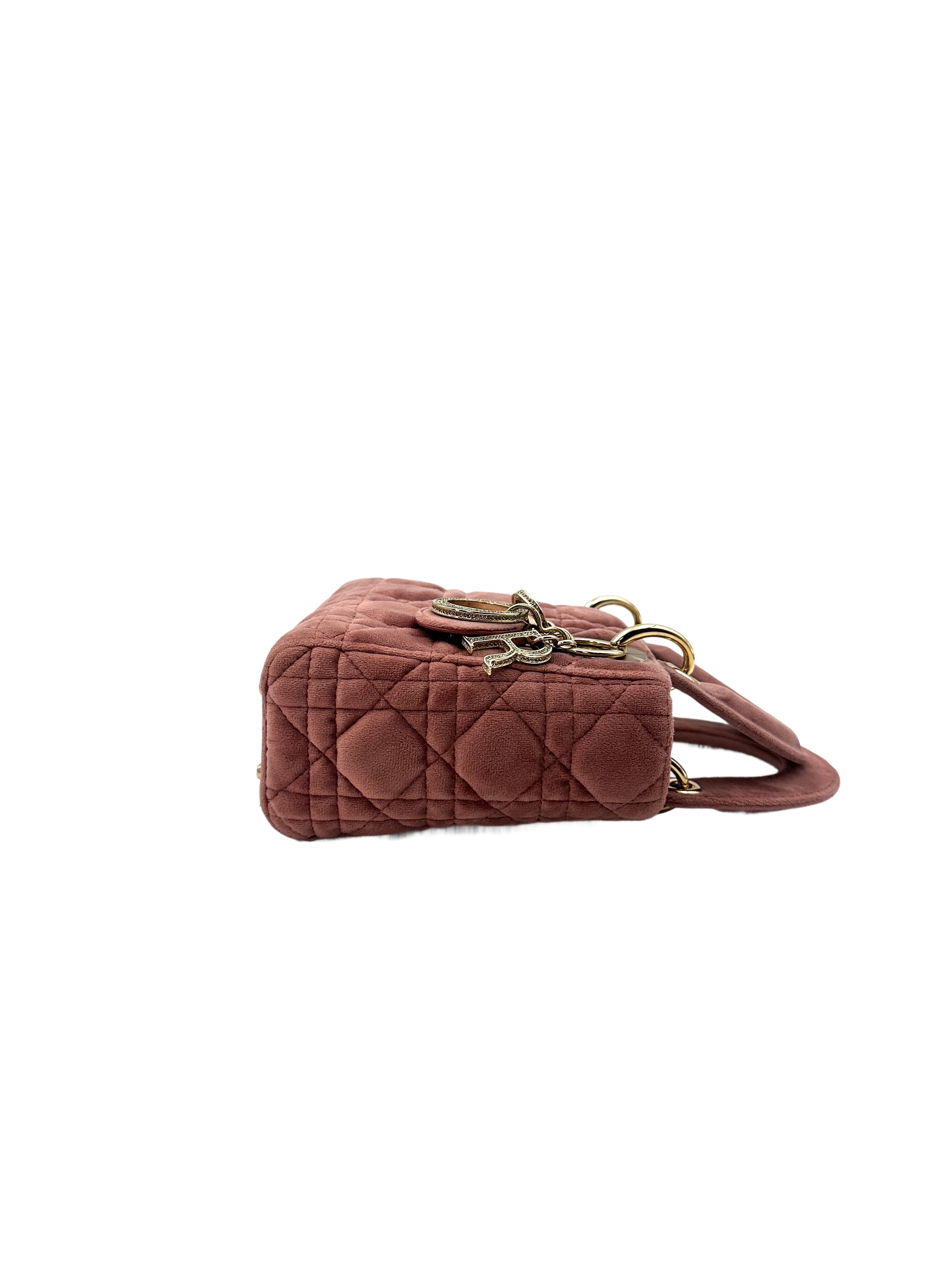 Christian Dior Pink Velvet Lady Dior Chain Shoulder Handle Bag DR388
