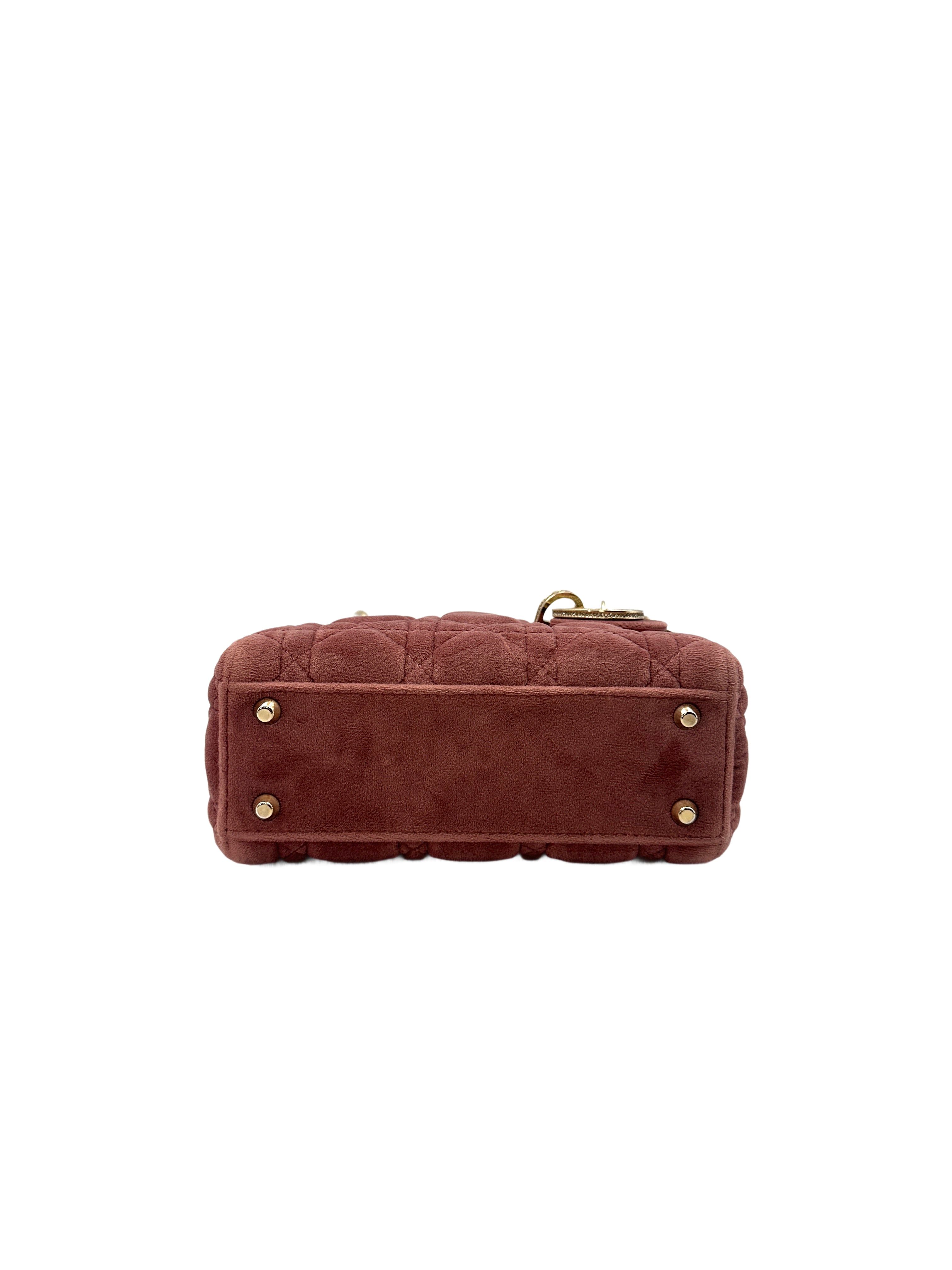 Christian Dior Pink Velvet Lady Dior Chain Shoulder Handle Bag DR388