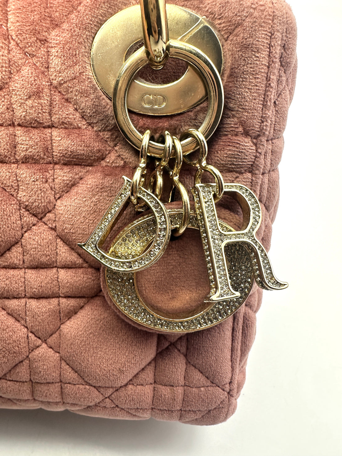 Christian Dior Pink Velvet Lady Dior Chain Shoulder Handle Bag DR388