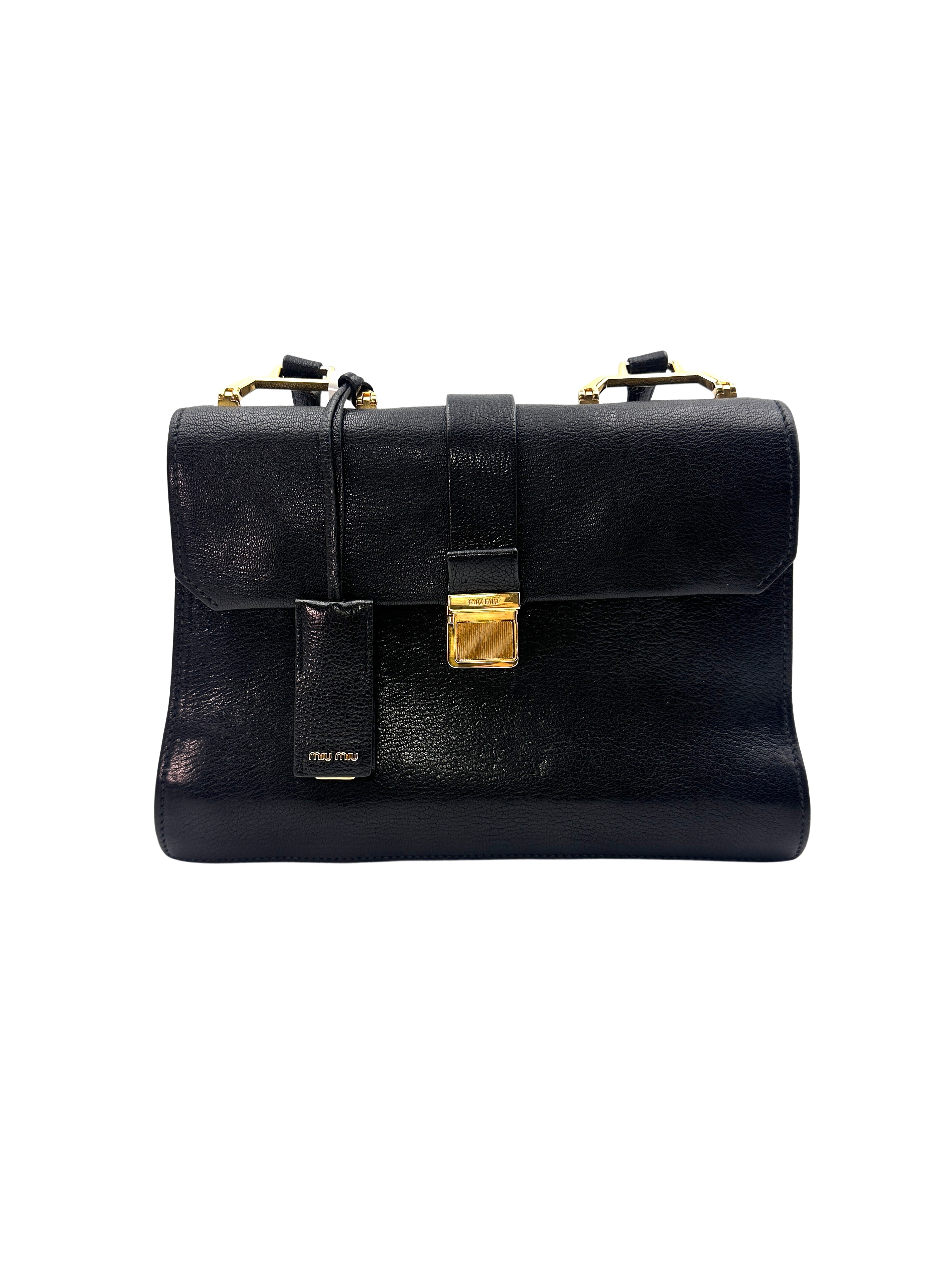 Miu Miu Black Madras Leather Crossbody Bag MM27
