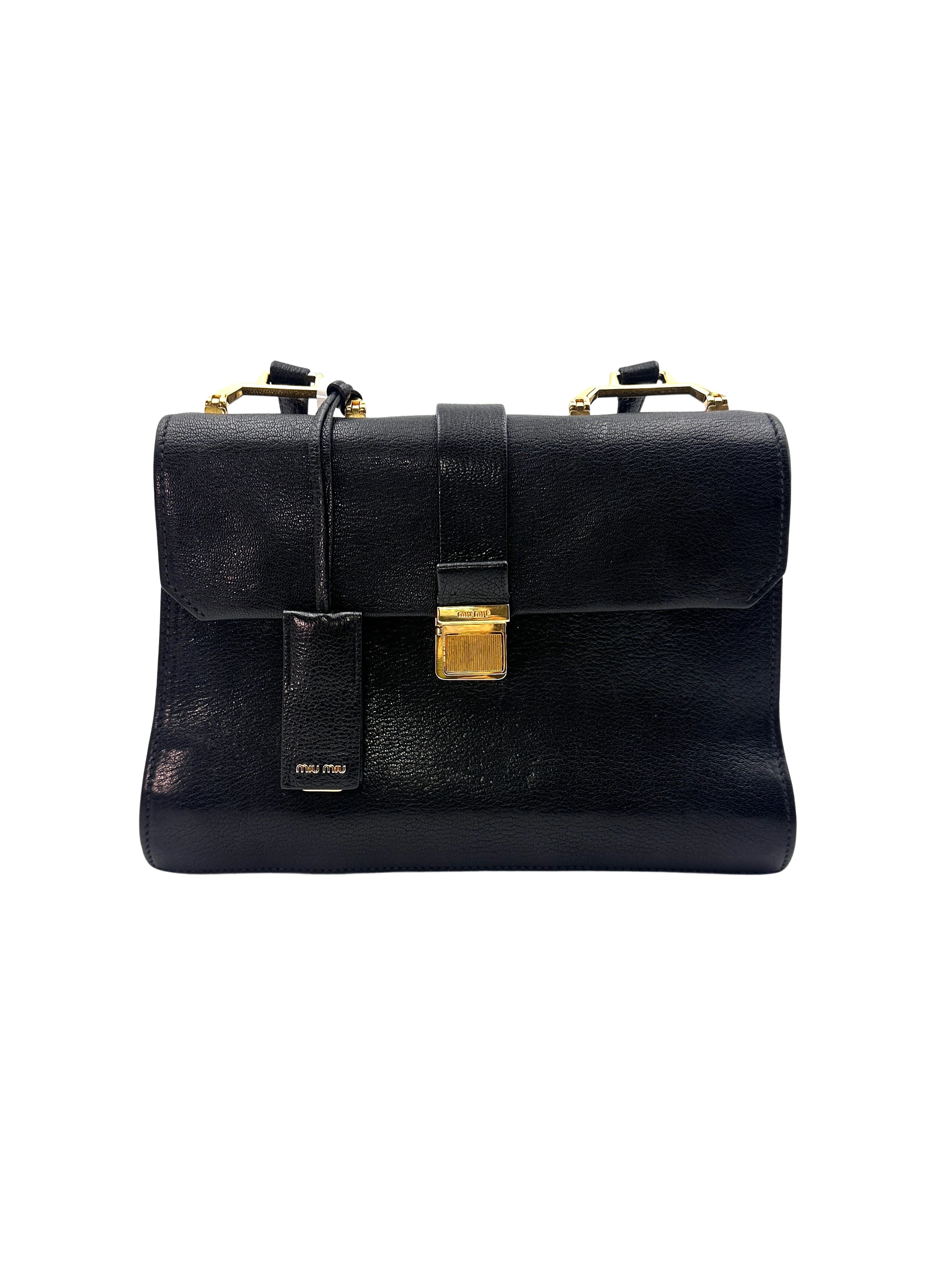 Miu Miu Black Madras Leather Crossbody Bag MM27