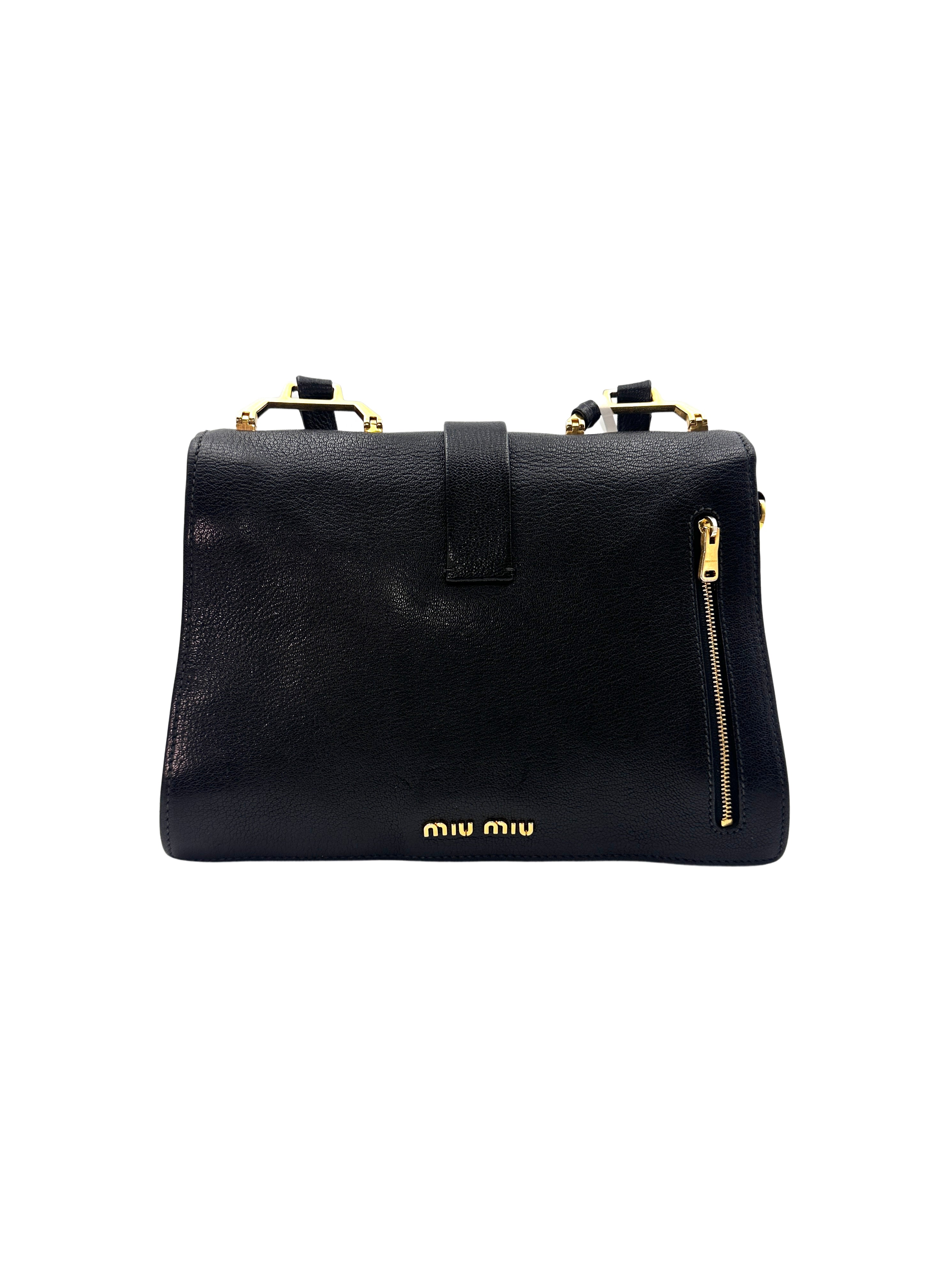 Miu Miu Black Madras Leather Crossbody Bag MM27