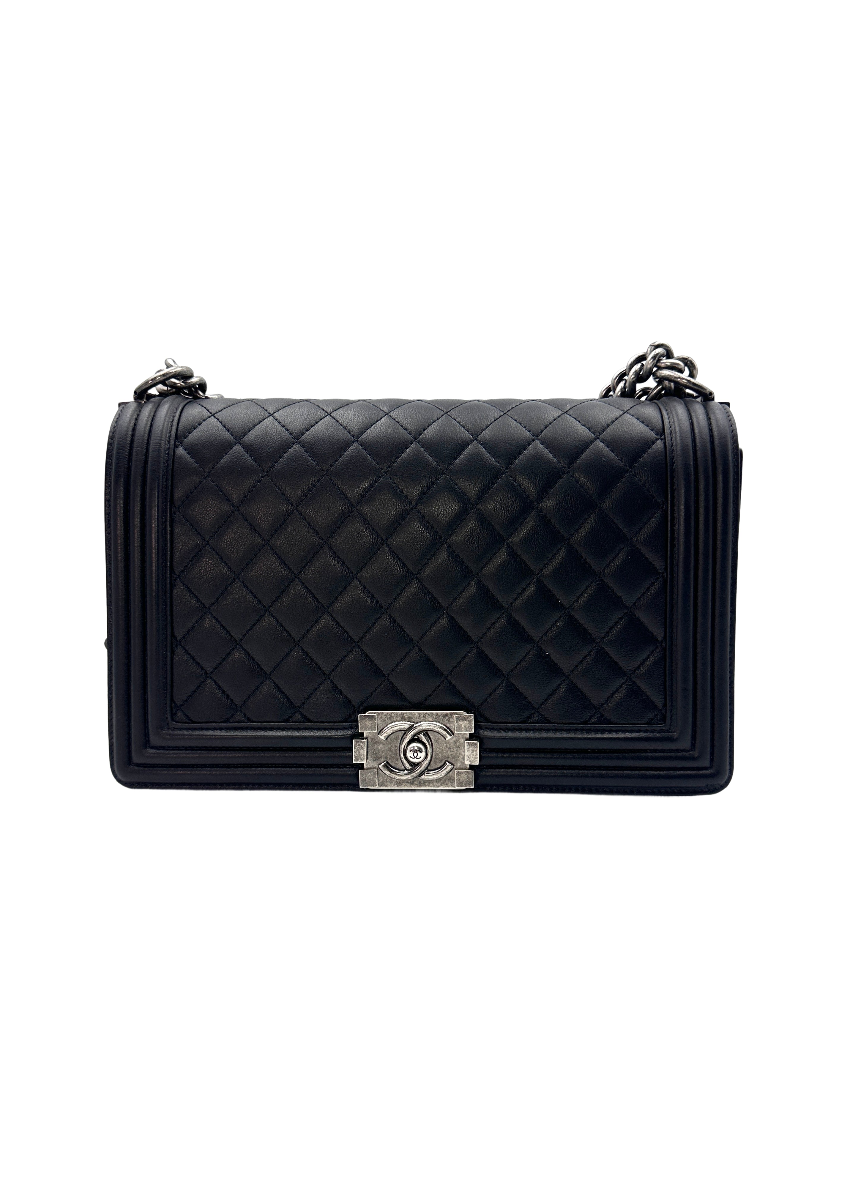 Chanel LeBoy Black Quilted Leather Crossbody Bag with Silver Buckle(19***69) CC1138