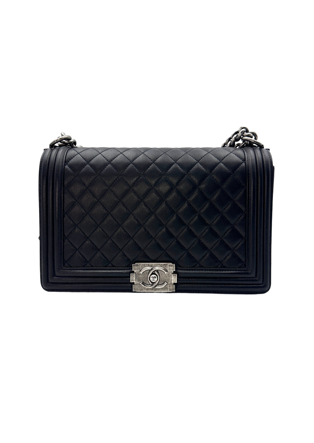 Chanel LeBoy Black Quilted Leather Crossbody Bag with Silver Buckle(19***69) CC1138