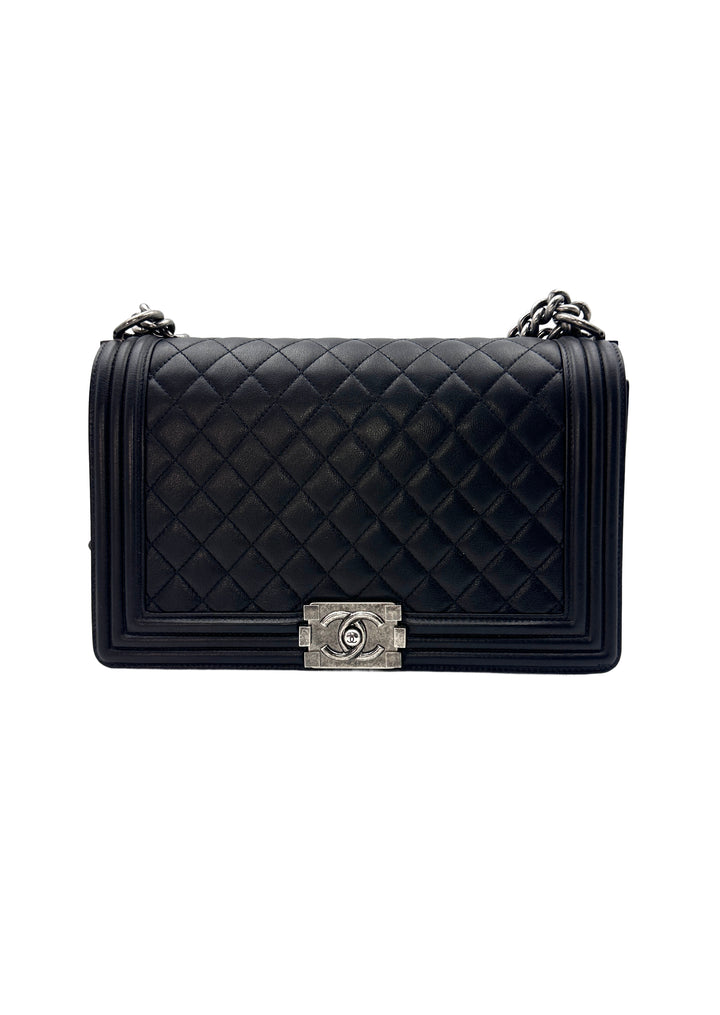 Chanel LeBoy Black Quilted Leather Crossbody Bag with Silver Buckle(19***69) CC1138
