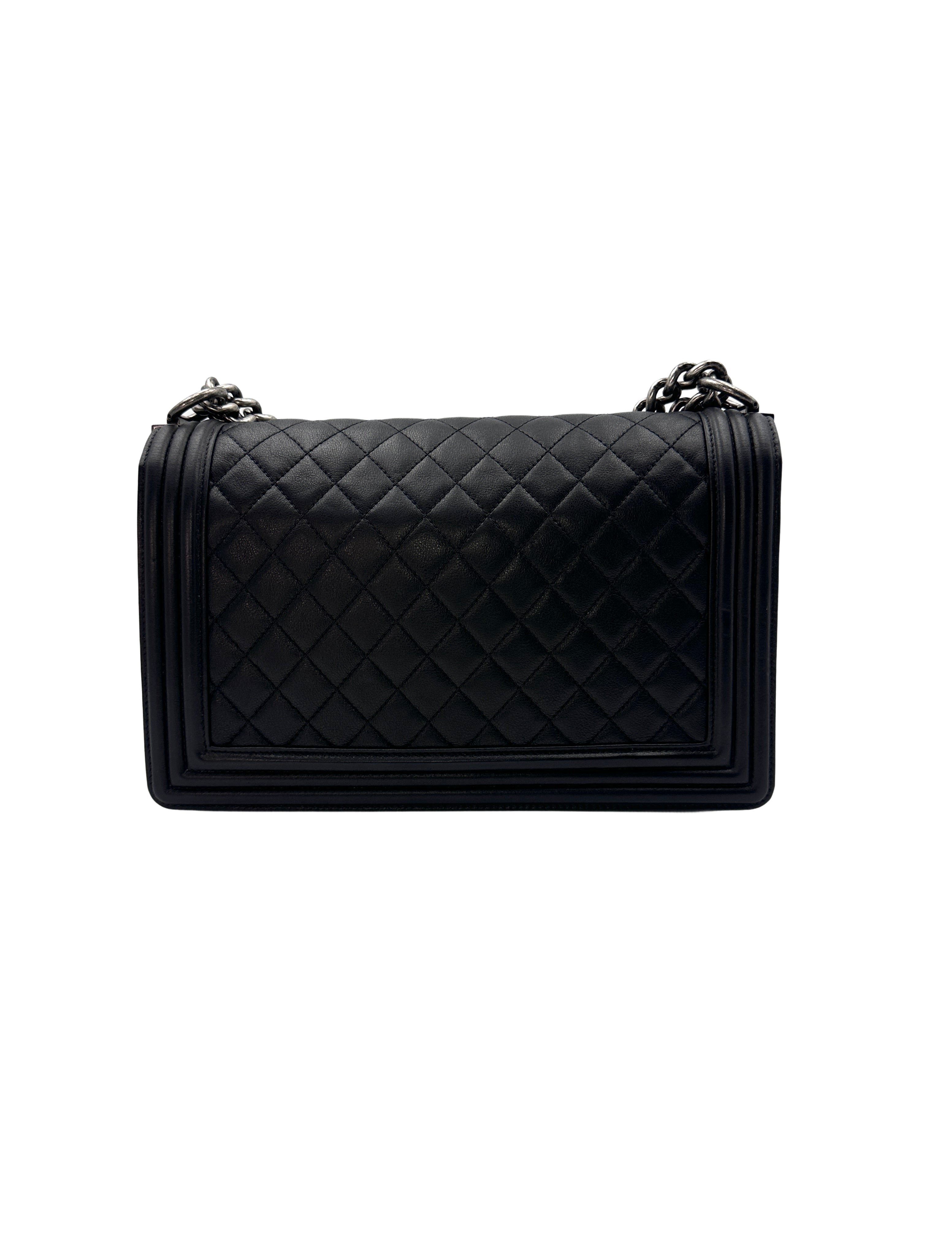 Chanel LeBoy Black Quilted Leather Crossbody Bag with Silver Buckle(19***69) CC1138