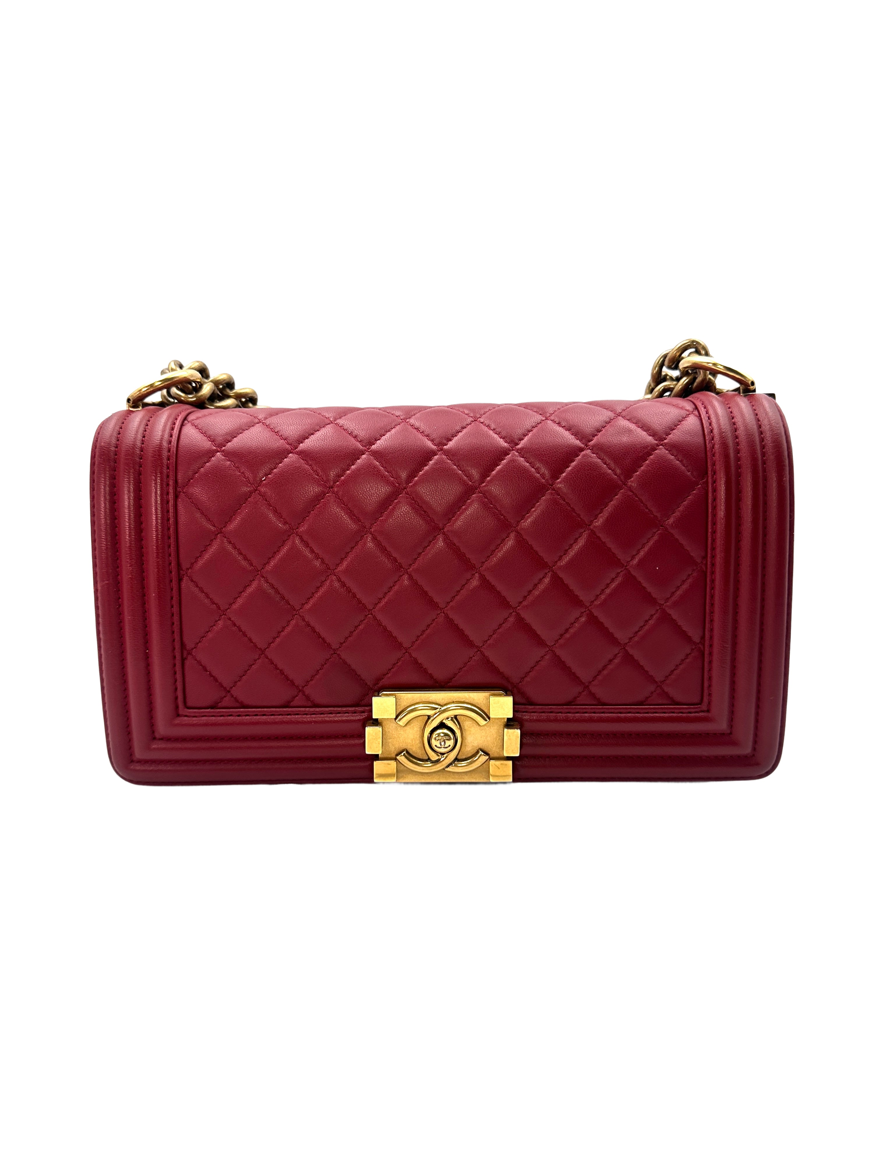 Chanel LeBoy Red Quilted Leather Crossbody Bag with Gold Buckle(19***32) CC1140