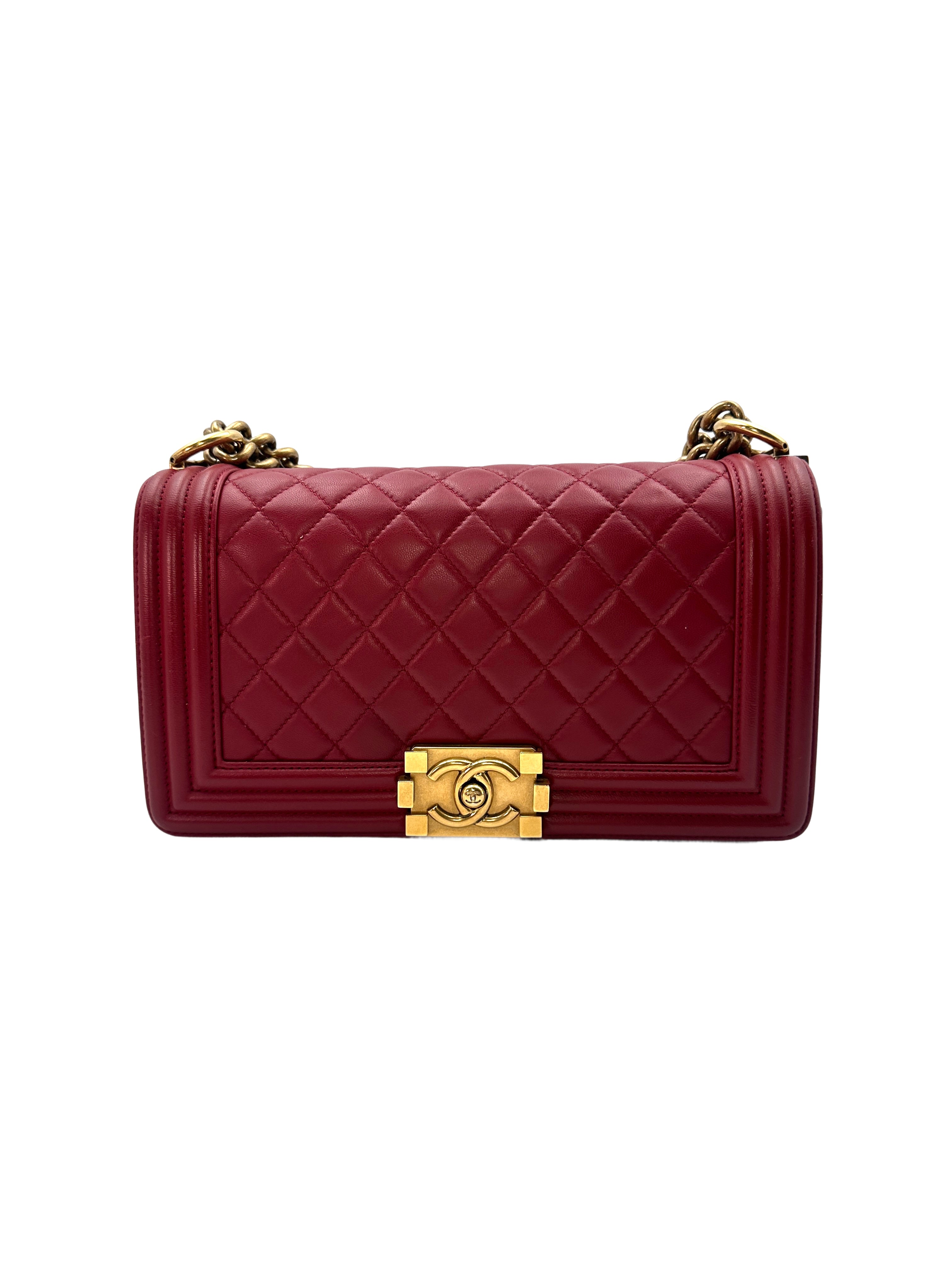 Chanel LeBoy Red Quilted Leather Crossbody Bag with Gold Buckle(19***32) CC1140
