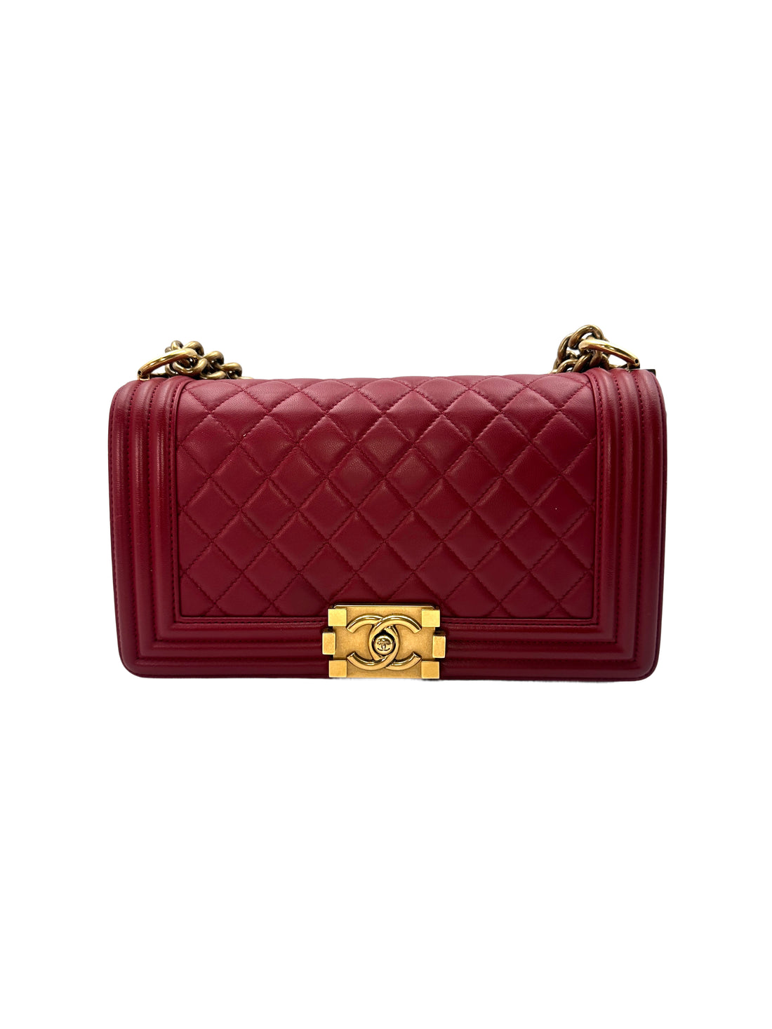 Chanel LeBoy Red Quilted Leather Crossbody Bag with Gold Buckle(19***32) CC1140