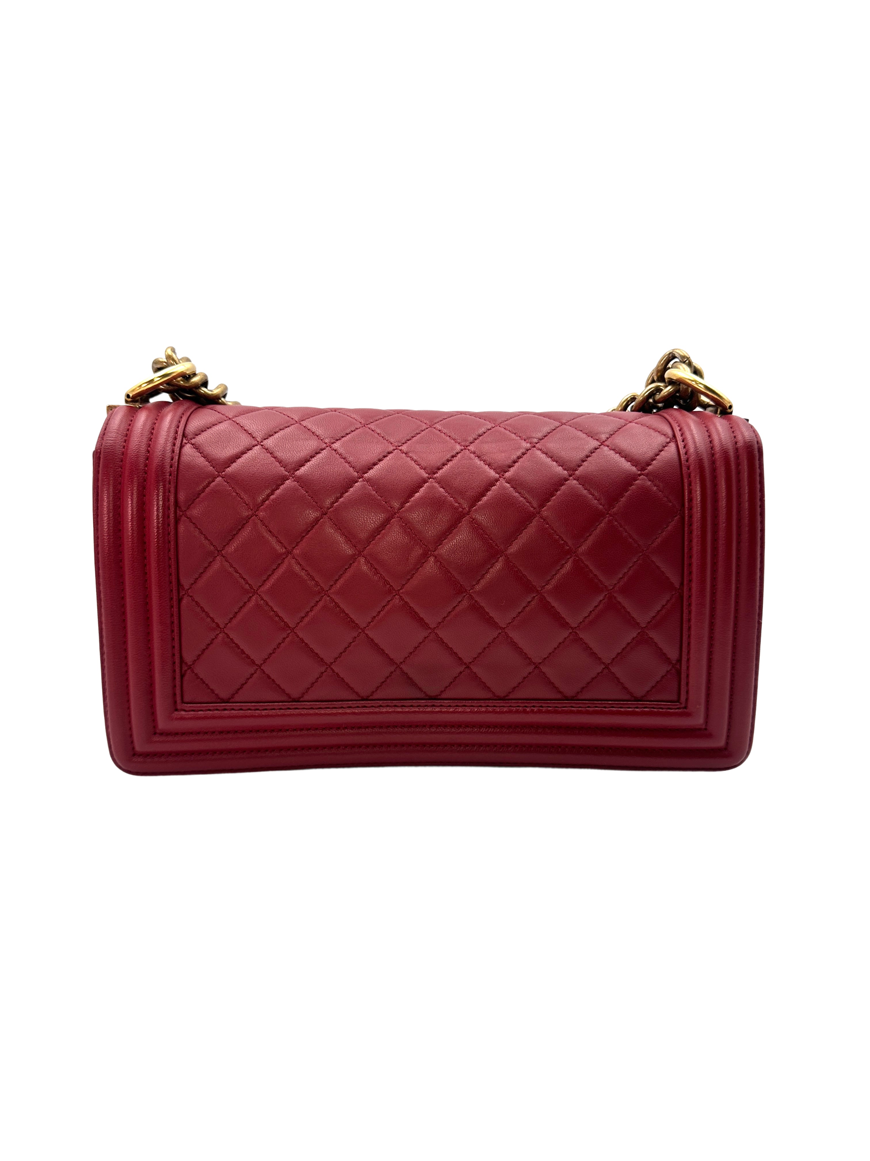 Chanel LeBoy Red Quilted Leather Crossbody Bag with Gold Buckle(19***32) CC1140