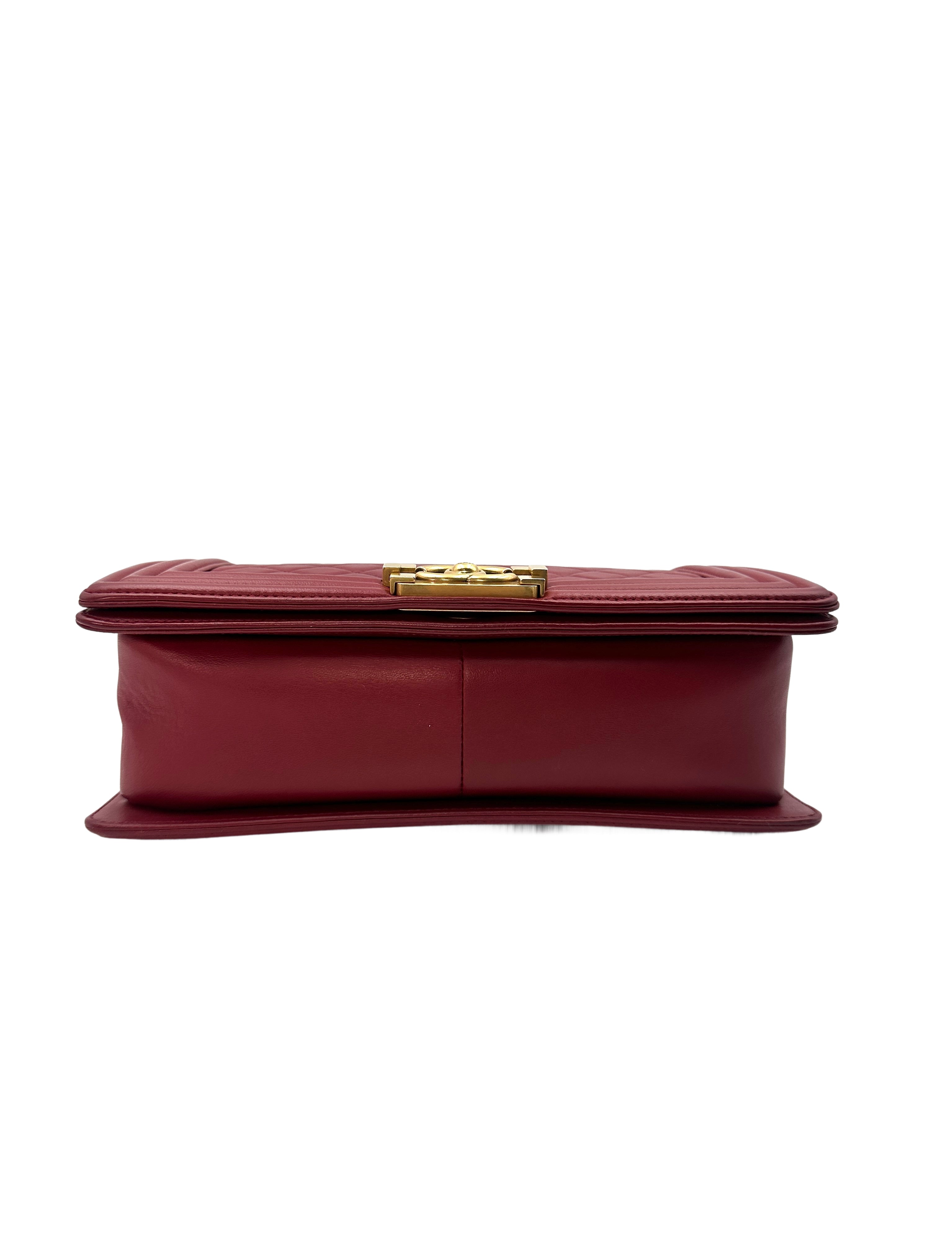 Chanel LeBoy Red Quilted Leather Crossbody Bag with Gold Buckle(19***32) CC1140