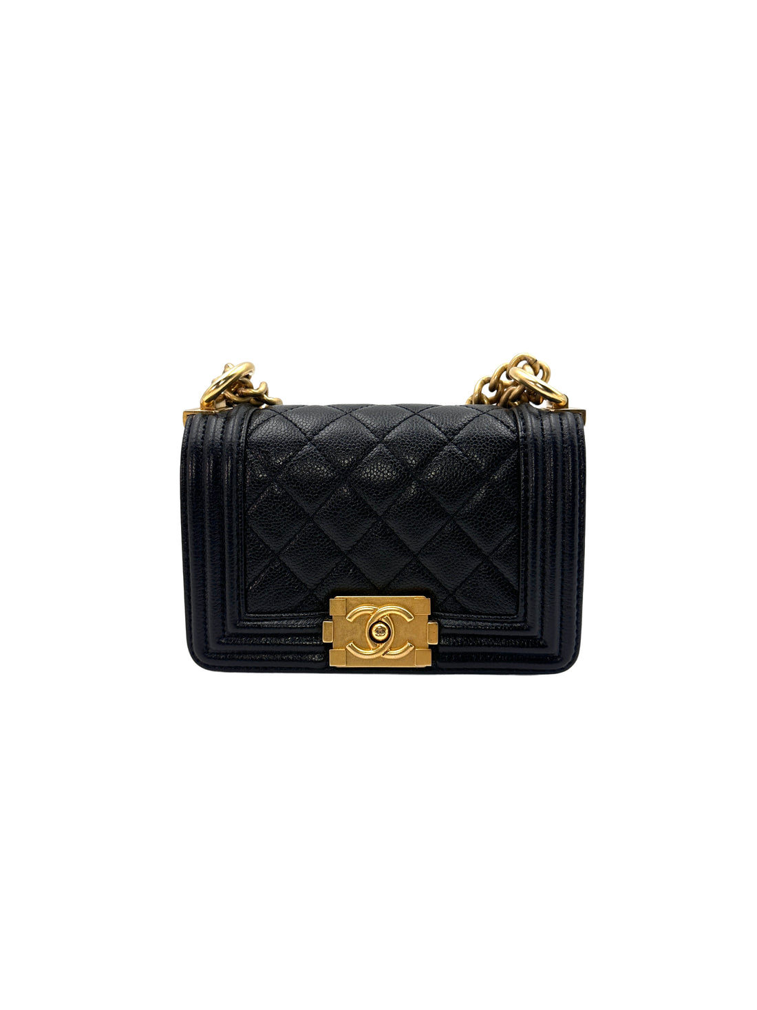 Chanel Mini LeBoy Black Quilted Leather Crossbody Bag WIth Chain(T5***XA) CC1191