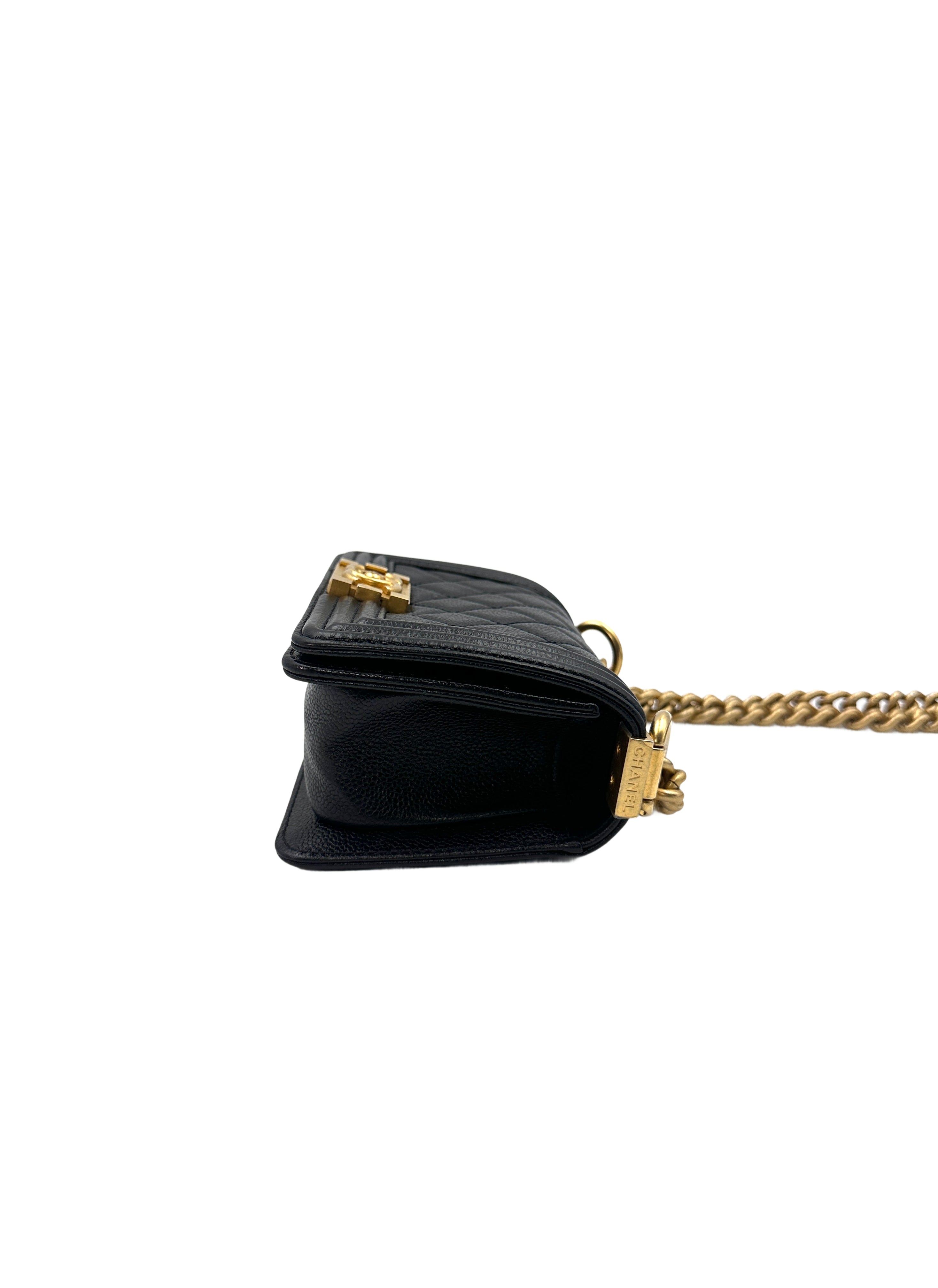 Chanel Mini LeBoy Black Quilted Leather Crossbody Bag WIth Chain(T5***XA) CC1191
