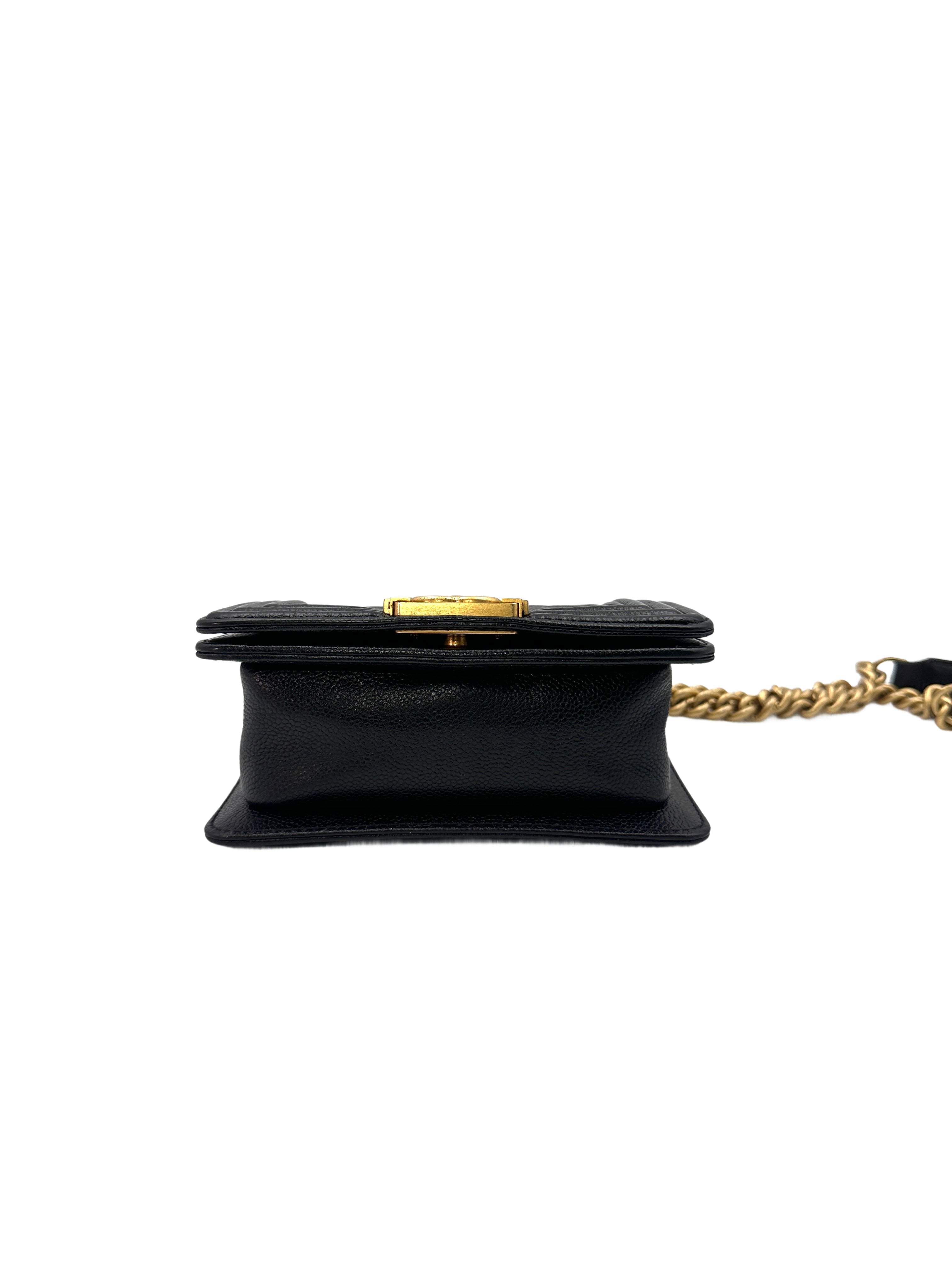 Chanel Mini LeBoy Black Quilted Leather Crossbody Bag WIth Chain(T5***XA) CC1191