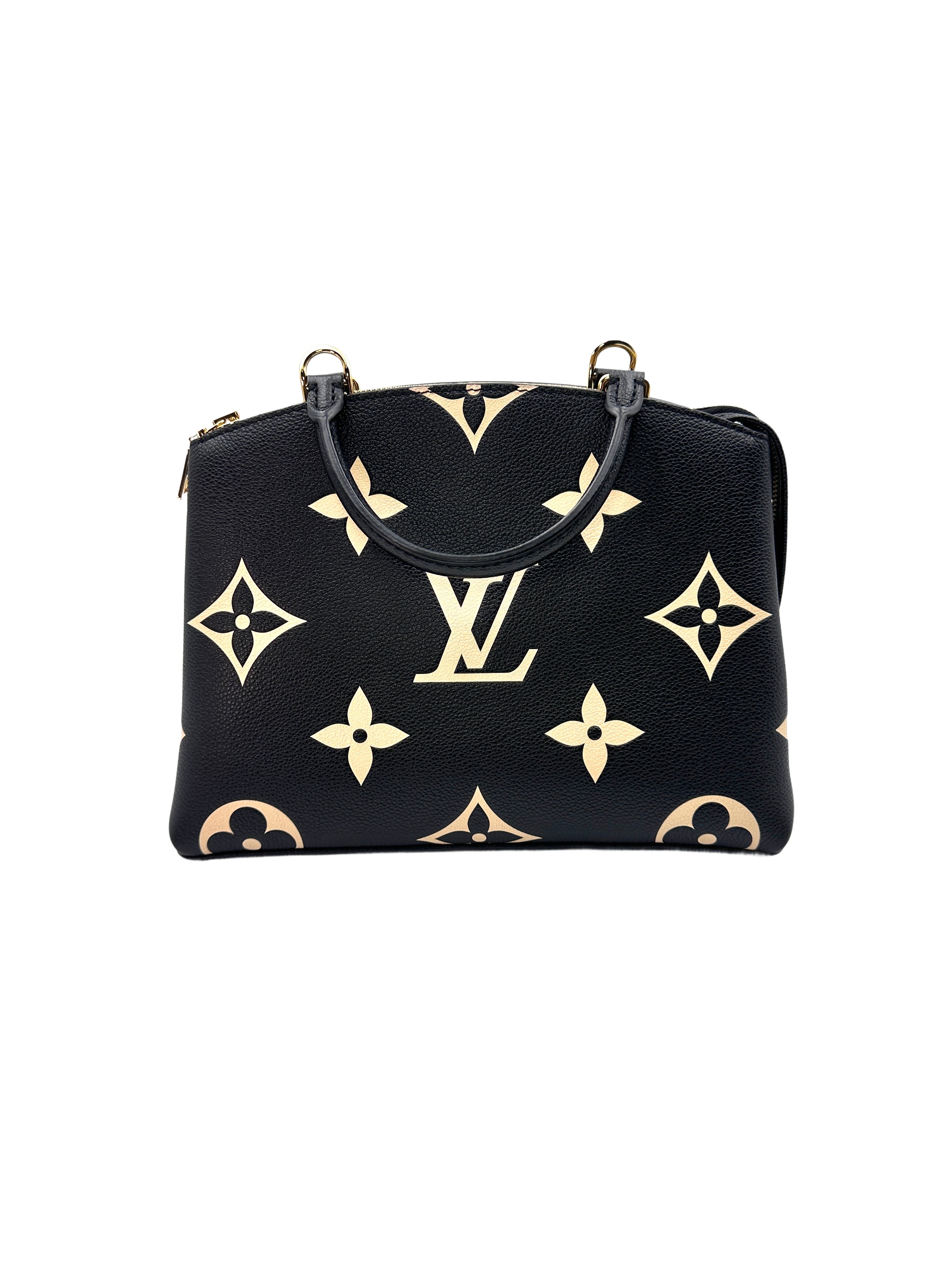 Louis Vuitton Petit Palais PM Black Beige Bicolor Monogram Handle Bag LV1688