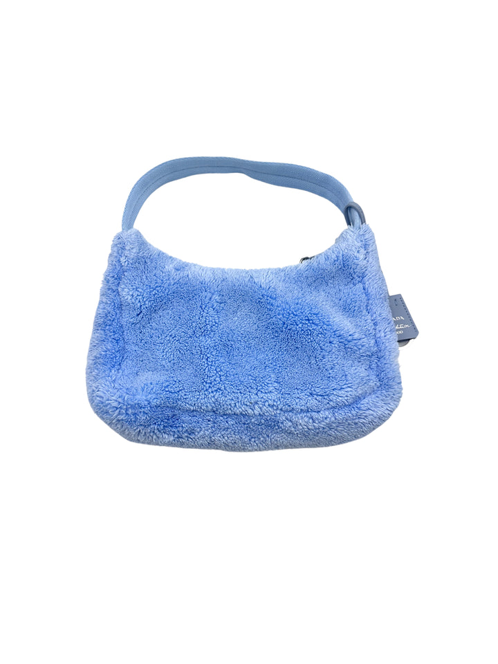 Prada Re-Edition 2000 Blue Terry Cloth Hobo Shoulder Bag With Logo PR177