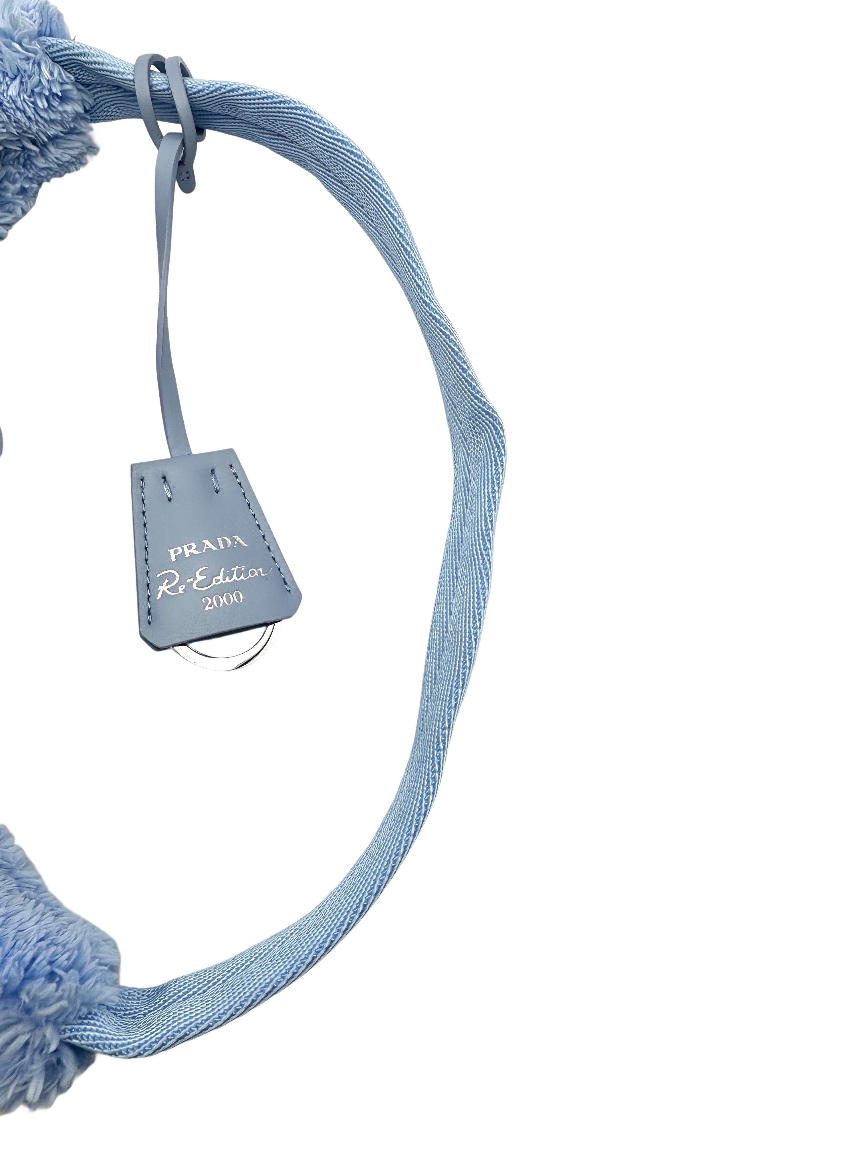 Prada Re-Edition 2000 Blue Terry Cloth Hobo Shoulder Bag With Logo PR177