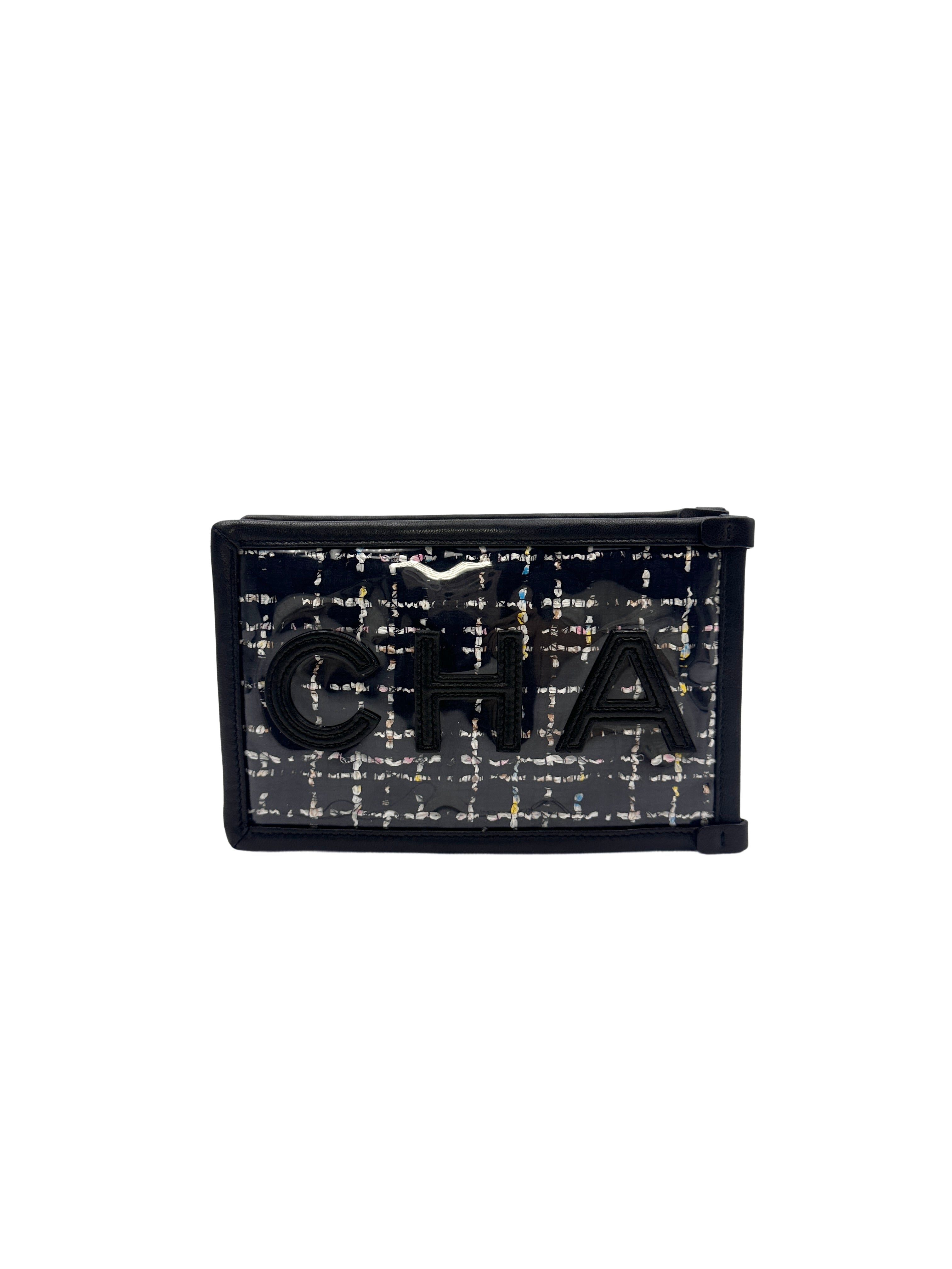 Chanel Black Tweed PVC Logo Chain Shoulder Bag(28***15) CC1195
