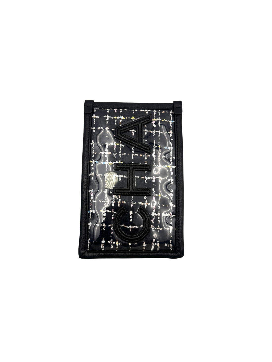 Chanel Black Tweed PVC Logo Chain Shoulder Bag(28***15) CC1195