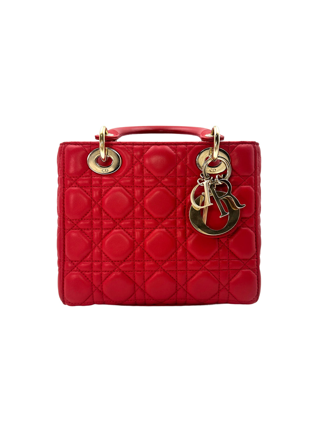 Christian Dior Cherry Red Lady Dior Cannage Leather Handle Bag DR391