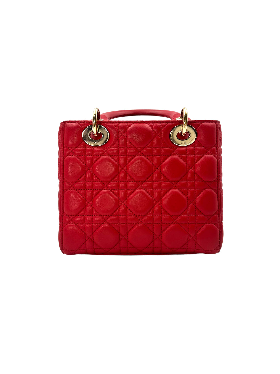 Christian Dior Cherry Red Lady Dior Cannage Leather Handle Bag DR391