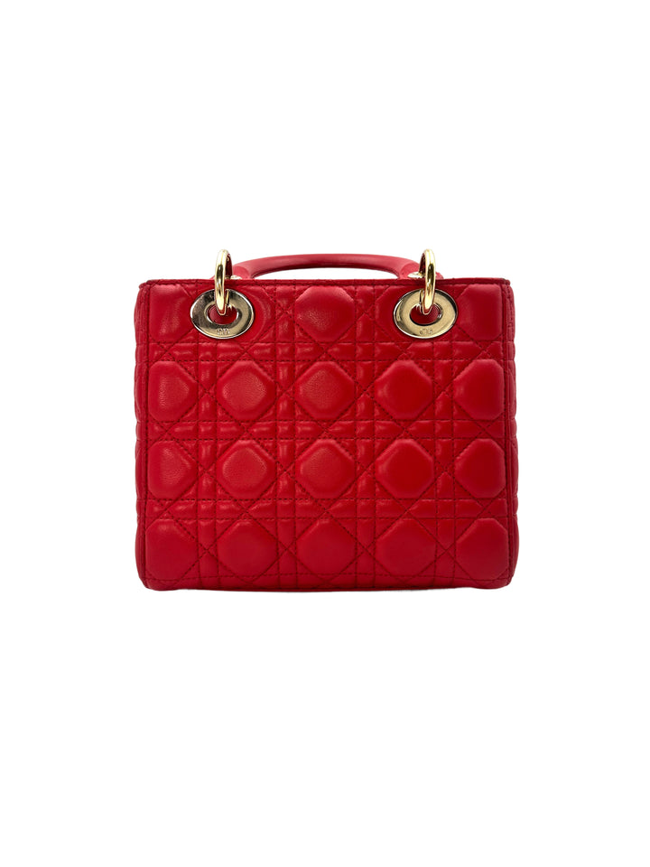 Christian Dior Cherry Red Lady Dior Cannage Leather Handle Bag DR391