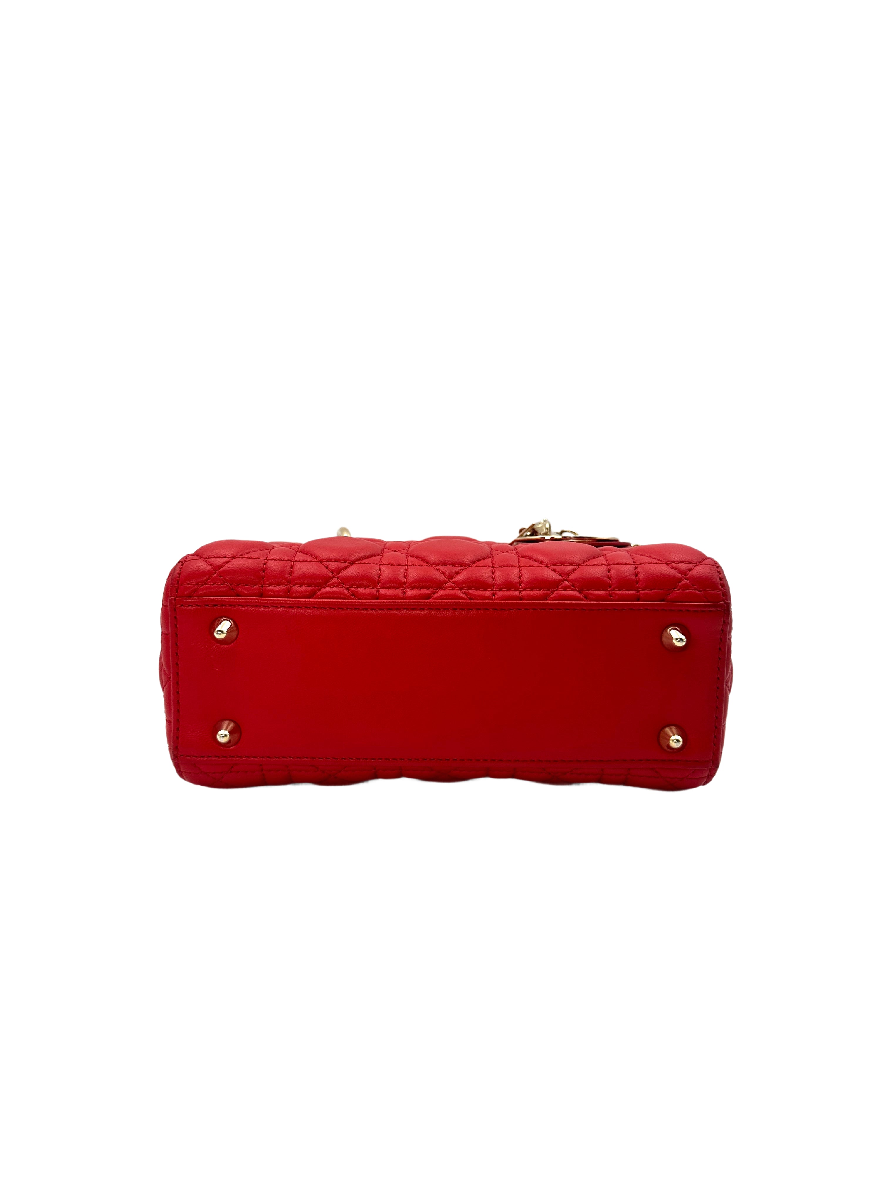 Christian Dior Cherry Red Lady Dior Cannage Leather Handle Bag DR391