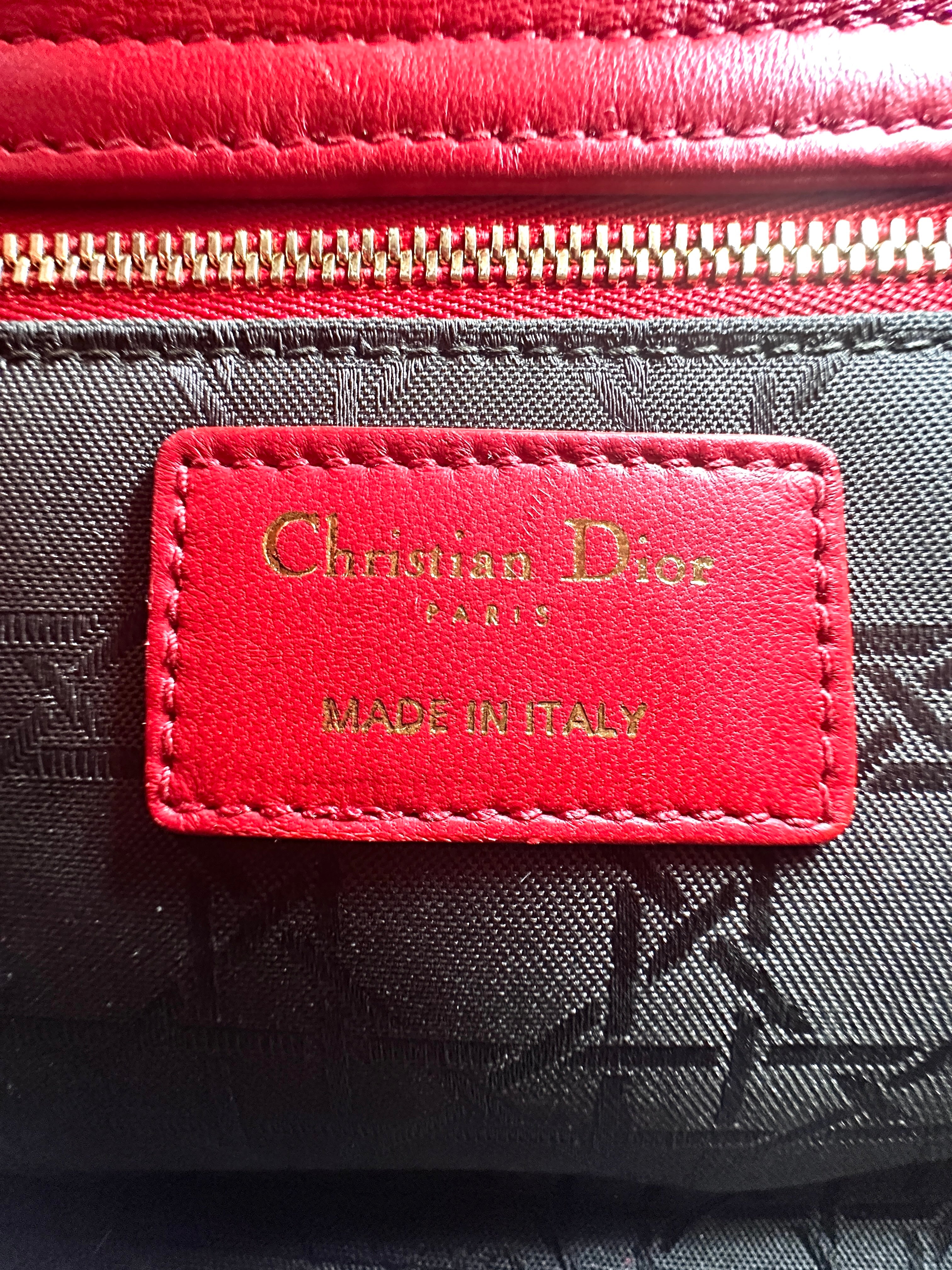 Christian Dior Cherry Red Lady Dior Cannage Leather Handle Bag DR391