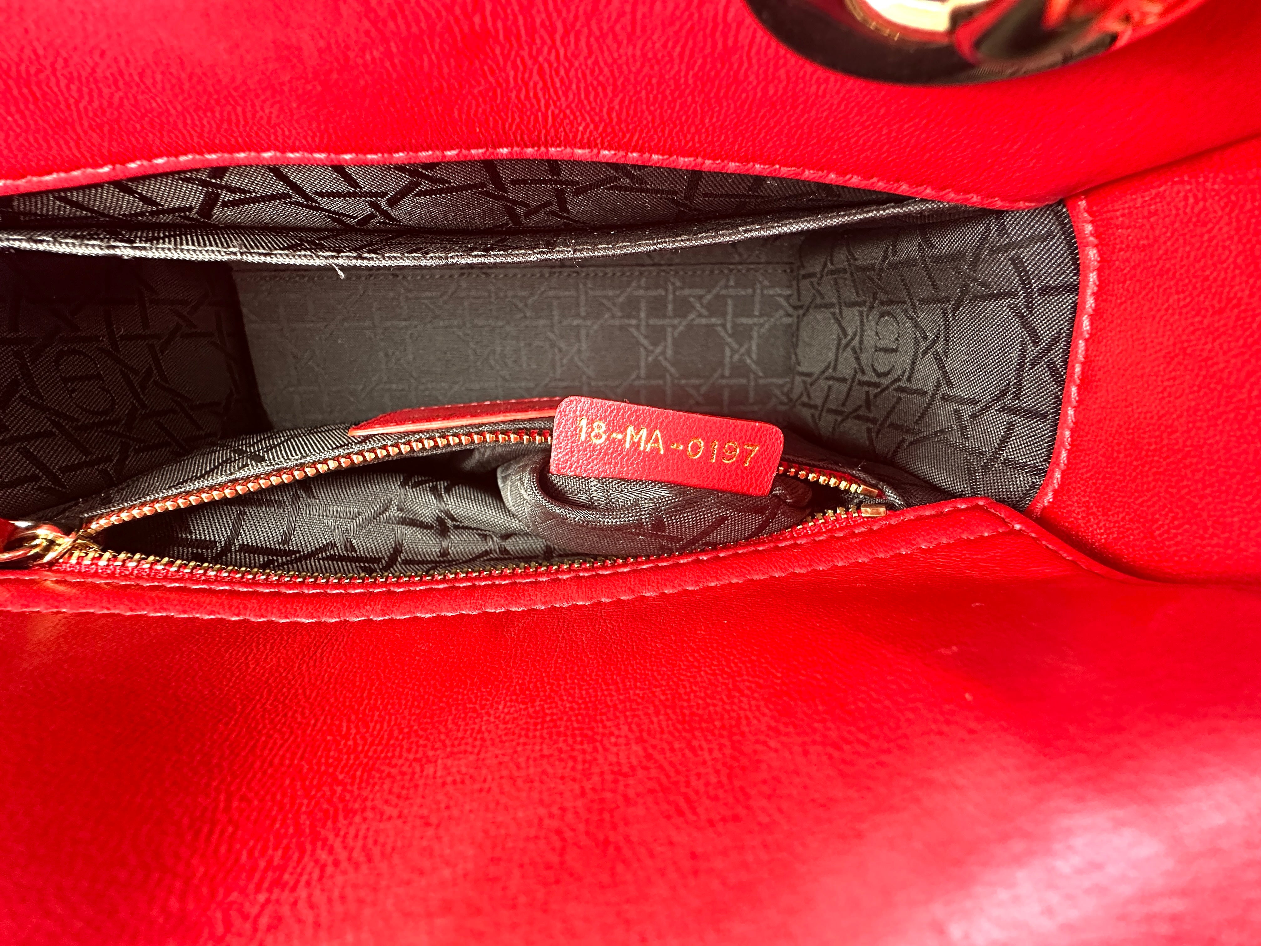 Christian Dior Cherry Red Lady Dior Cannage Leather Handle Bag DR391