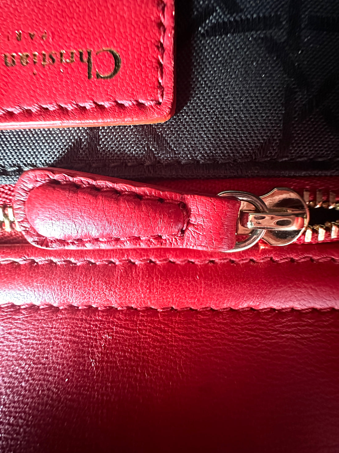 Christian Dior Cherry Red Lady Dior Cannage Leather Handle Bag DR391