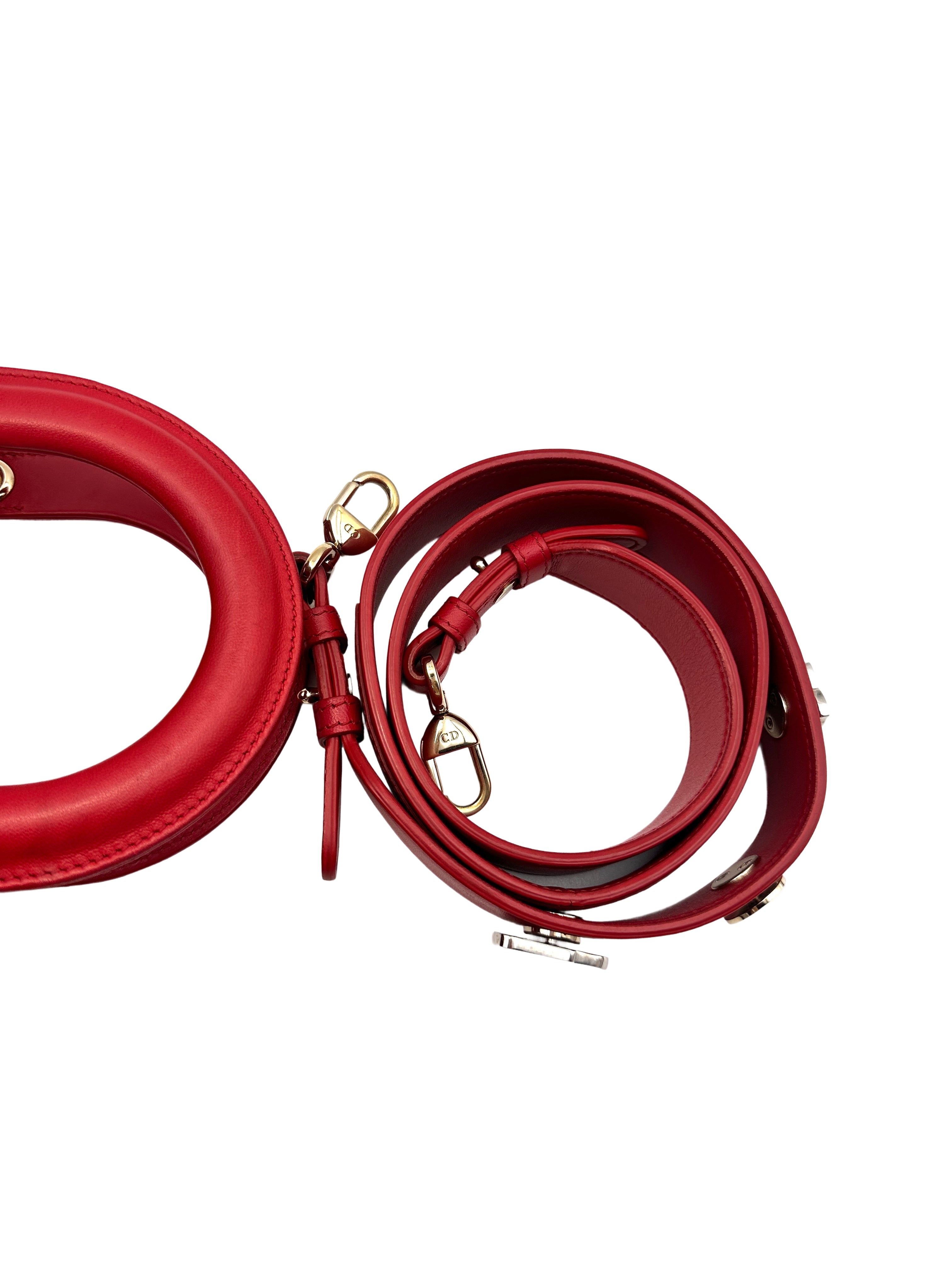 Christian Dior Cherry Red Lady Dior Cannage Leather Handle Bag DR391
