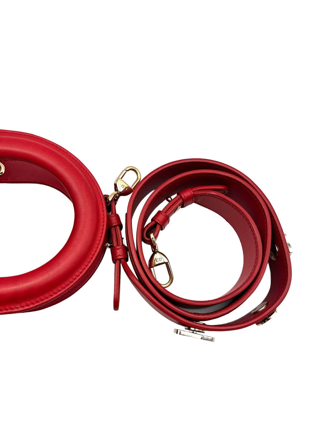 Christian Dior Cherry Red Lady Dior Cannage Leather Handle Bag DR391