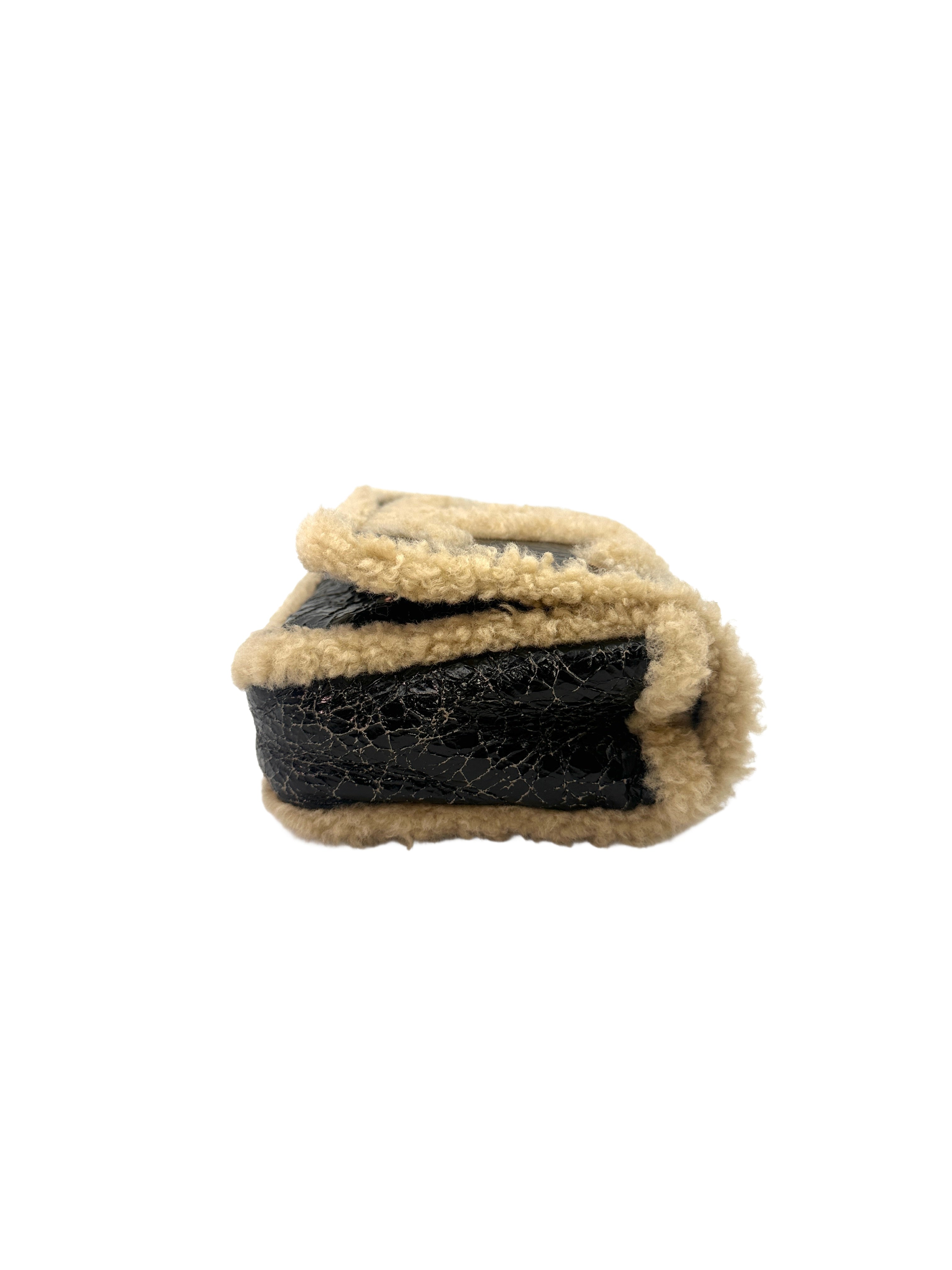 Chanel Black/Beige Shearling CC Mania Lambskin Flap Chain Bag(28***05) CC1204