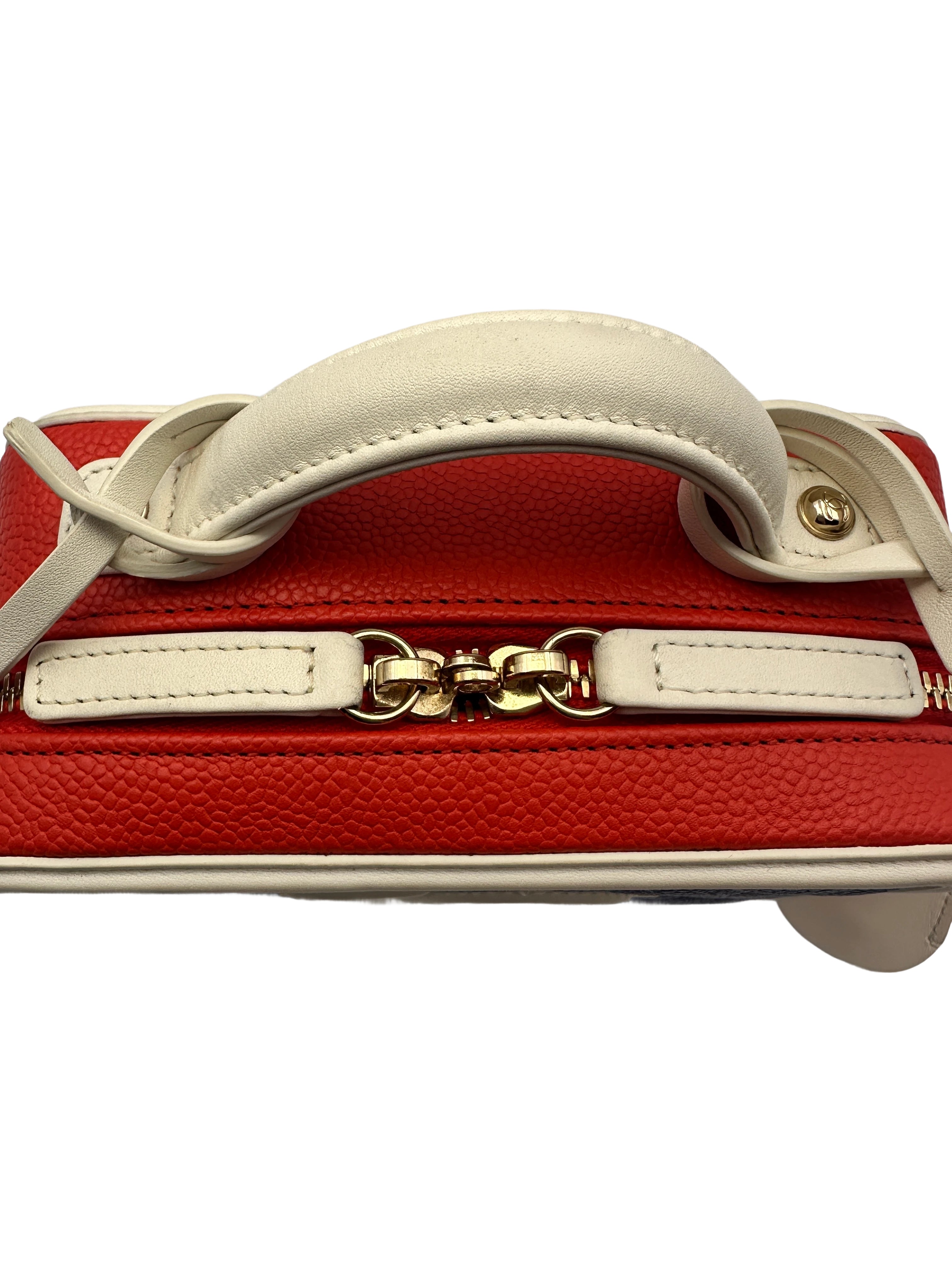 Chanel CC Filigree Blue Red White Quilted Calfskin Leather Vanity Case Handle Bag(27***94) CC1208