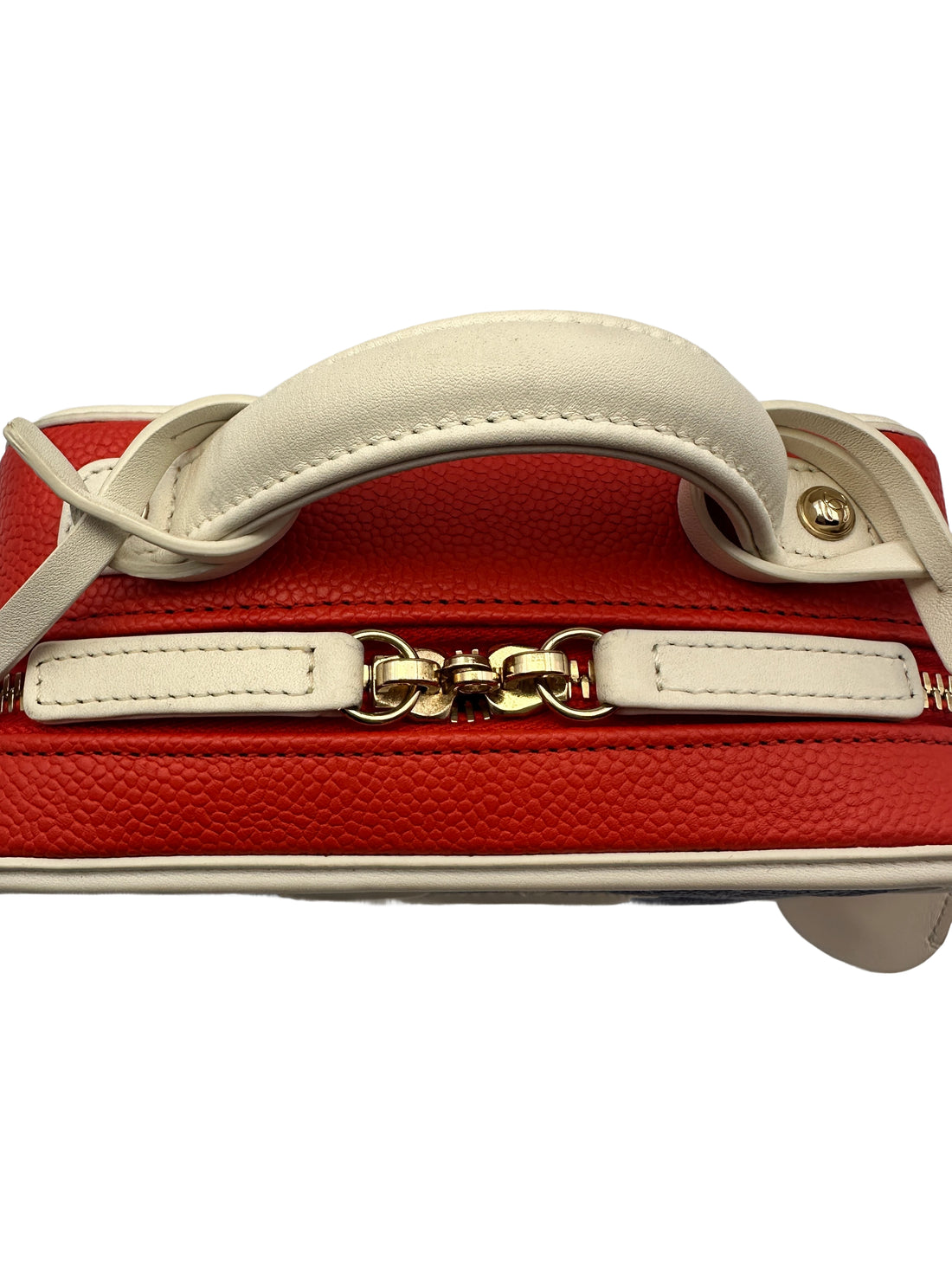 Chanel CC Filigree Blue Red White Quilted Calfskin Leather Vanity Case Handle Bag(27***94) CC1208