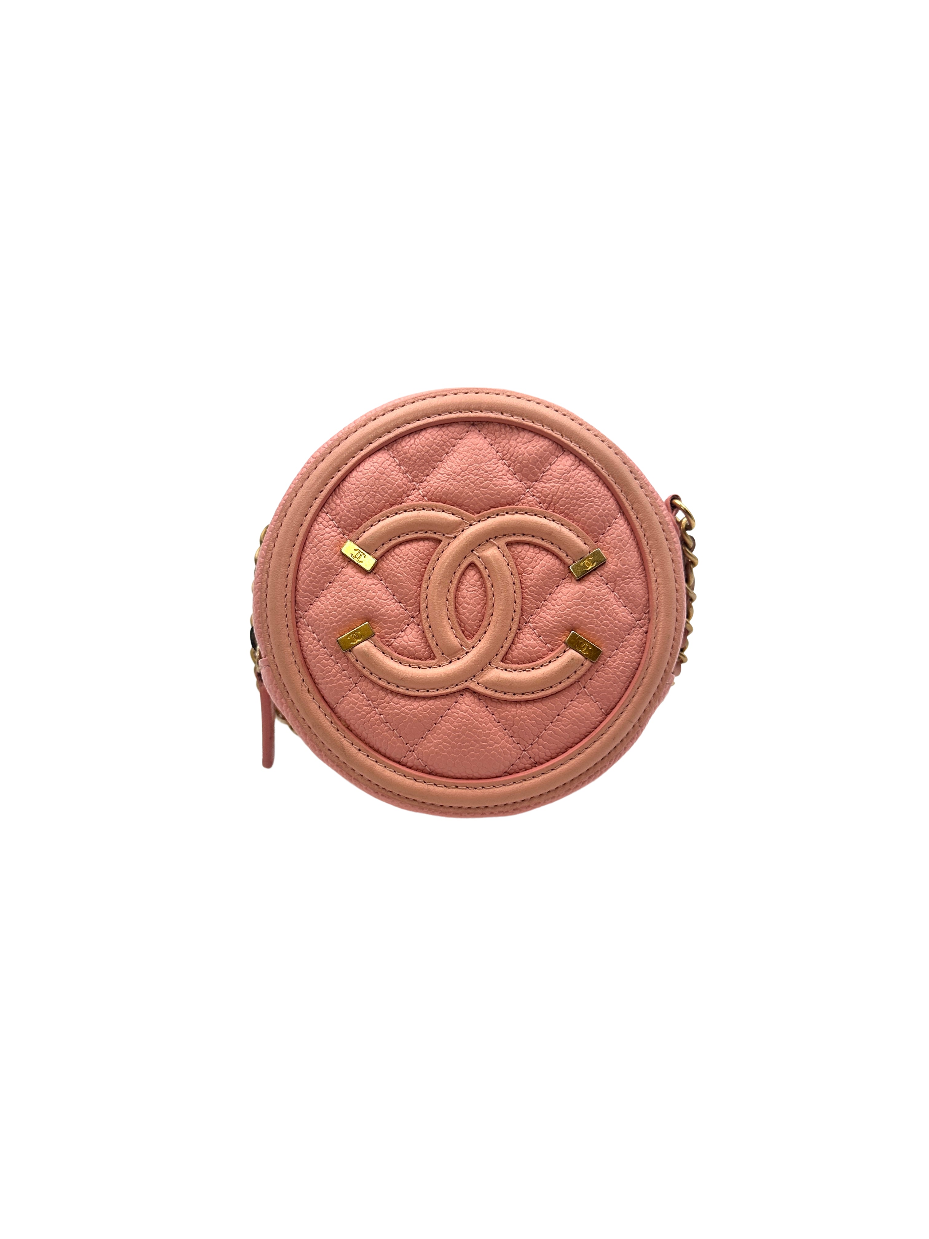 Chanel CC Filigree Pink Caviar Quilted Leather Round Crossbody Bag(27***45) CC1202