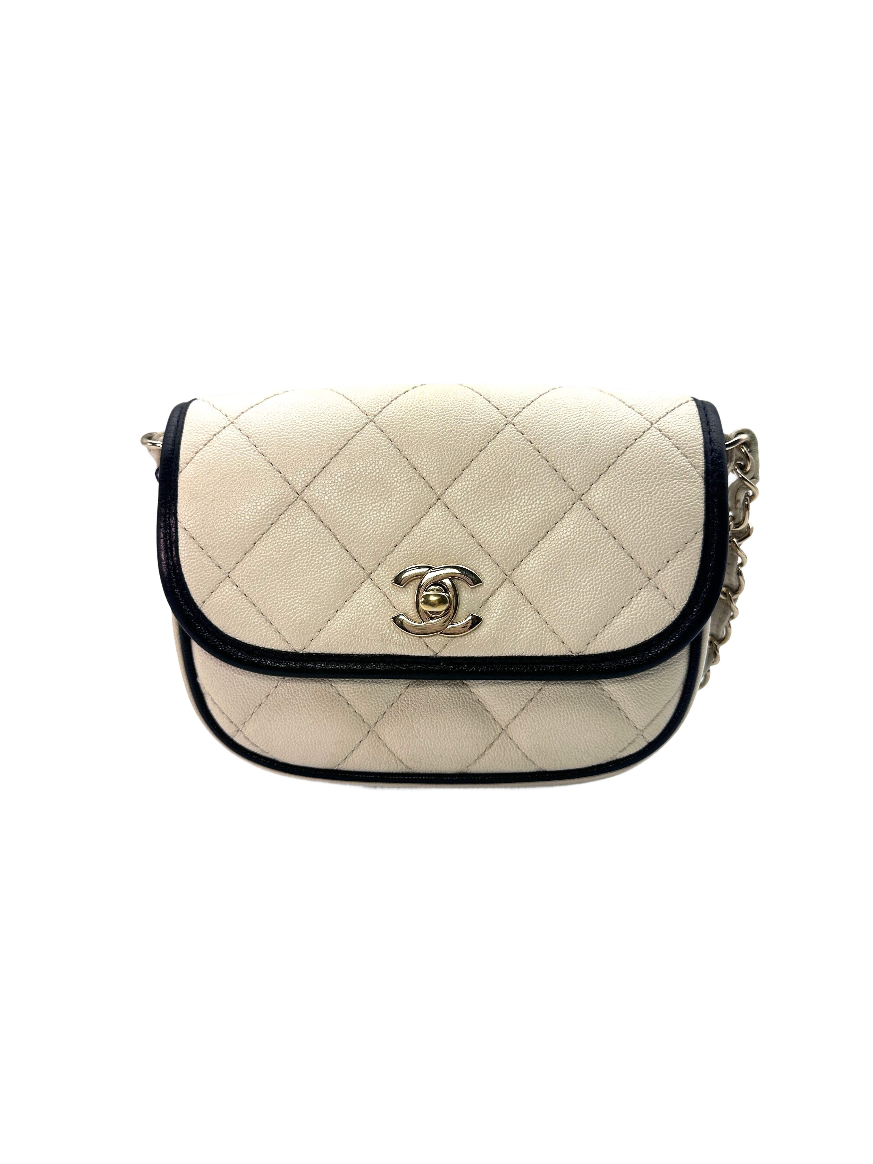 Chanel White Mini CC Quilted Leather Round Flap Messenger Bag(31***36) CC1207