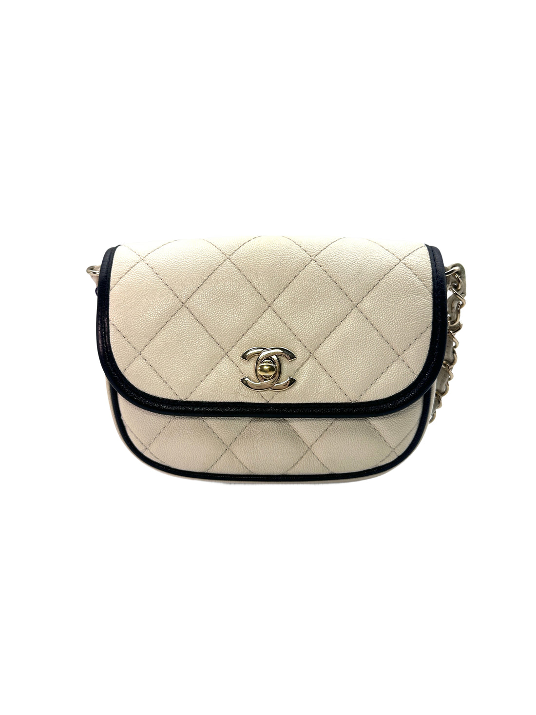 Chanel White Mini CC Quilted Leather Round Flap Messenger Bag(31***36) CC1207