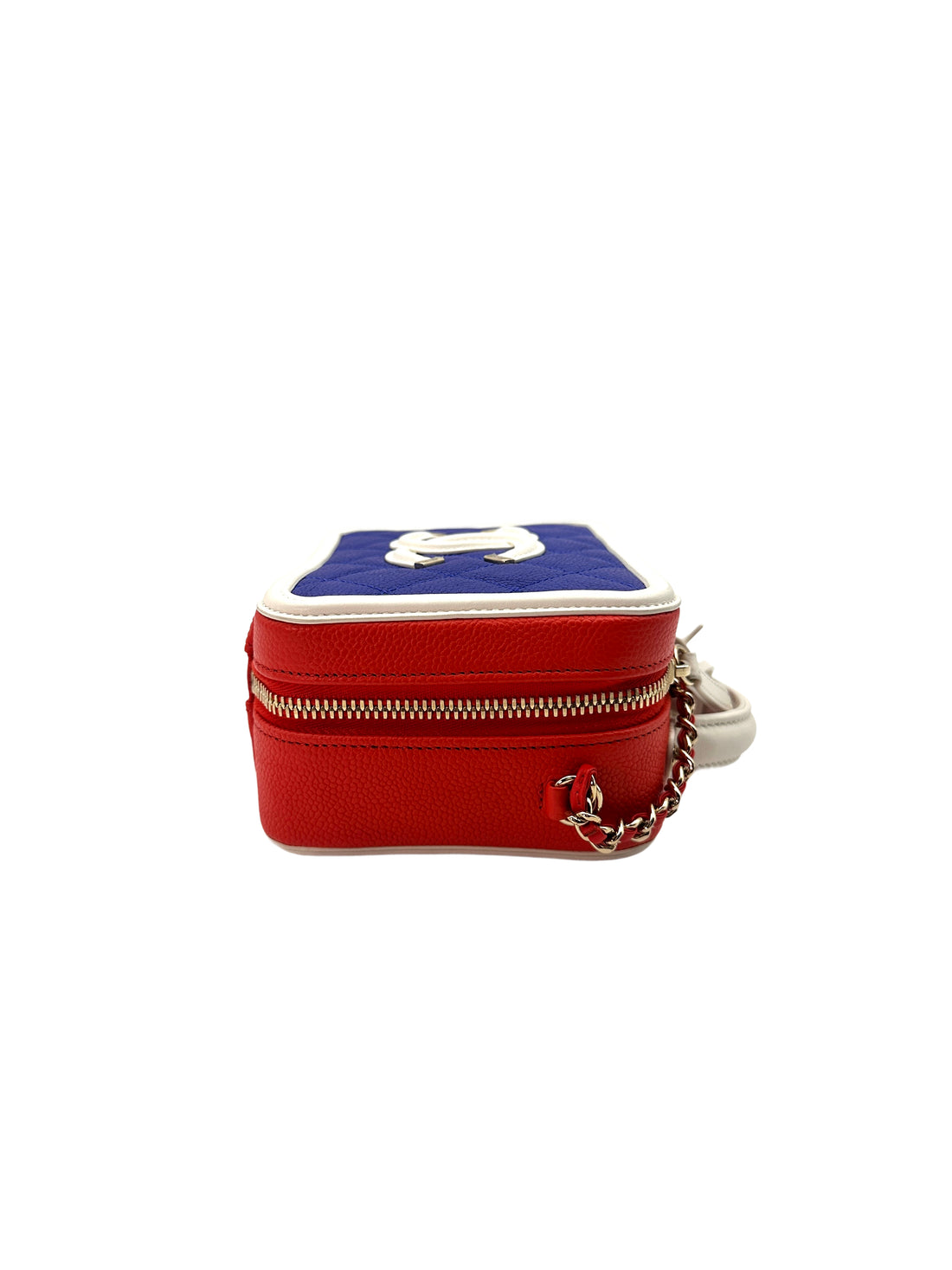 Chanel CC Filigree Blue Red White Quilted Calfskin Leather Vanity Case Handle Bag(27***94) CC1208