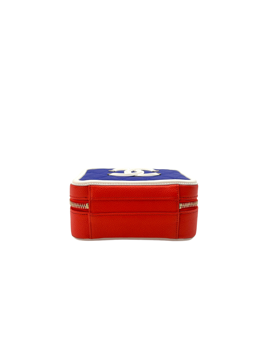 Chanel CC Filigree Blue Red White Quilted Calfskin Leather Vanity Case Handle Bag(27***94) CC1208