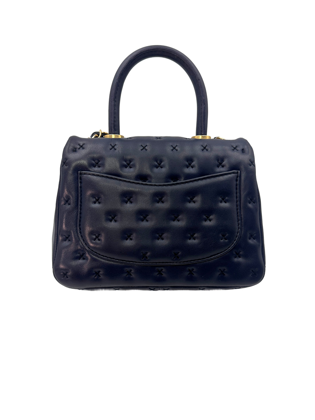 Chanel Dark Blue Leather Cross Stitch Coco Handle Bag(23***76) CC1218