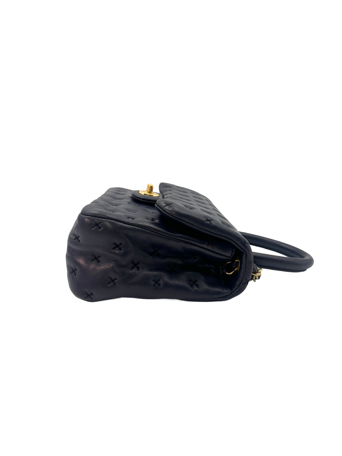 Chanel Dark Blue Leather Cross Stitch Coco Handle Bag(23***76) CC1218