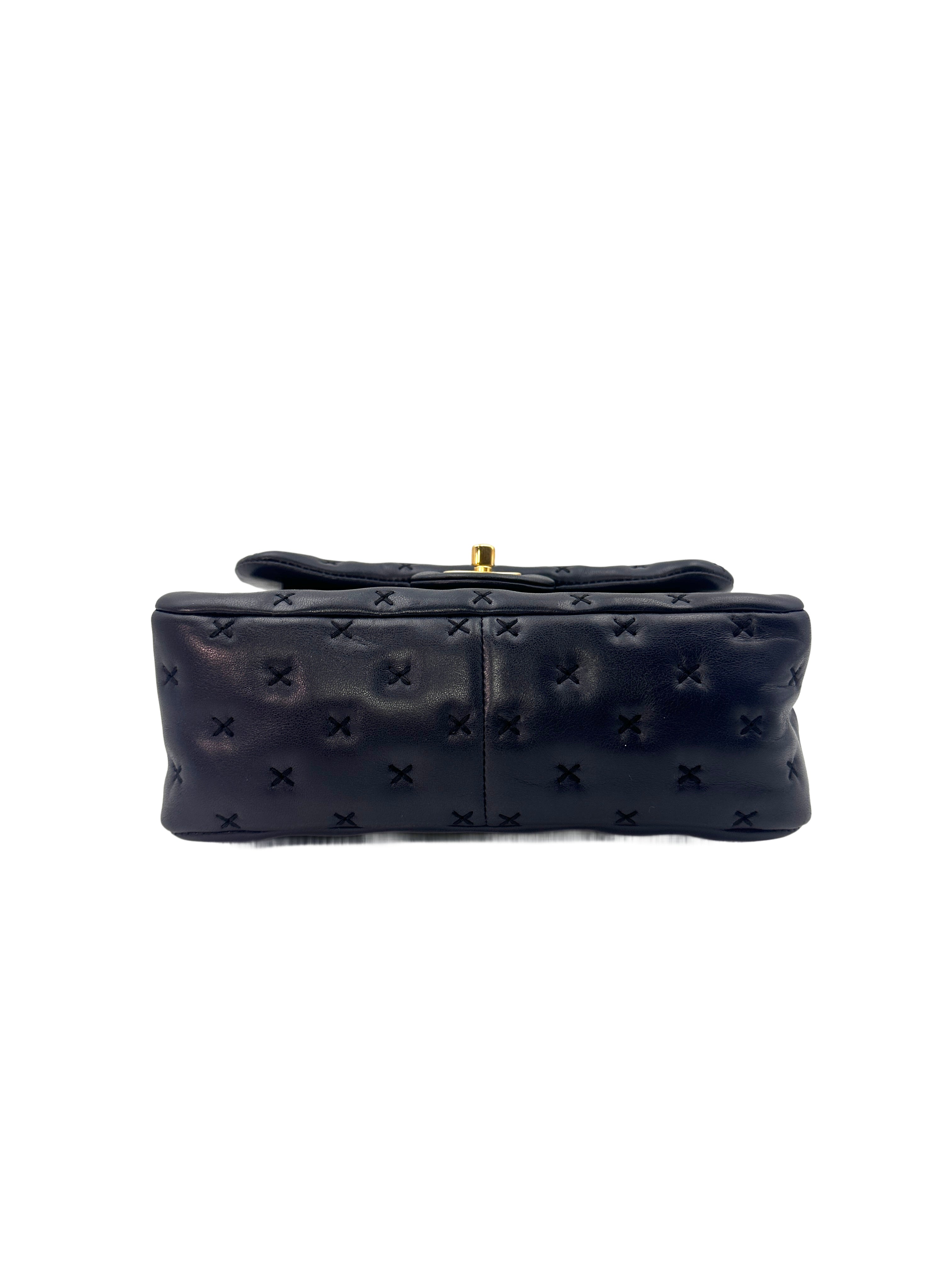 Chanel Dark Blue Leather Cross Stitch Coco Handle Bag(23***76) CC1218