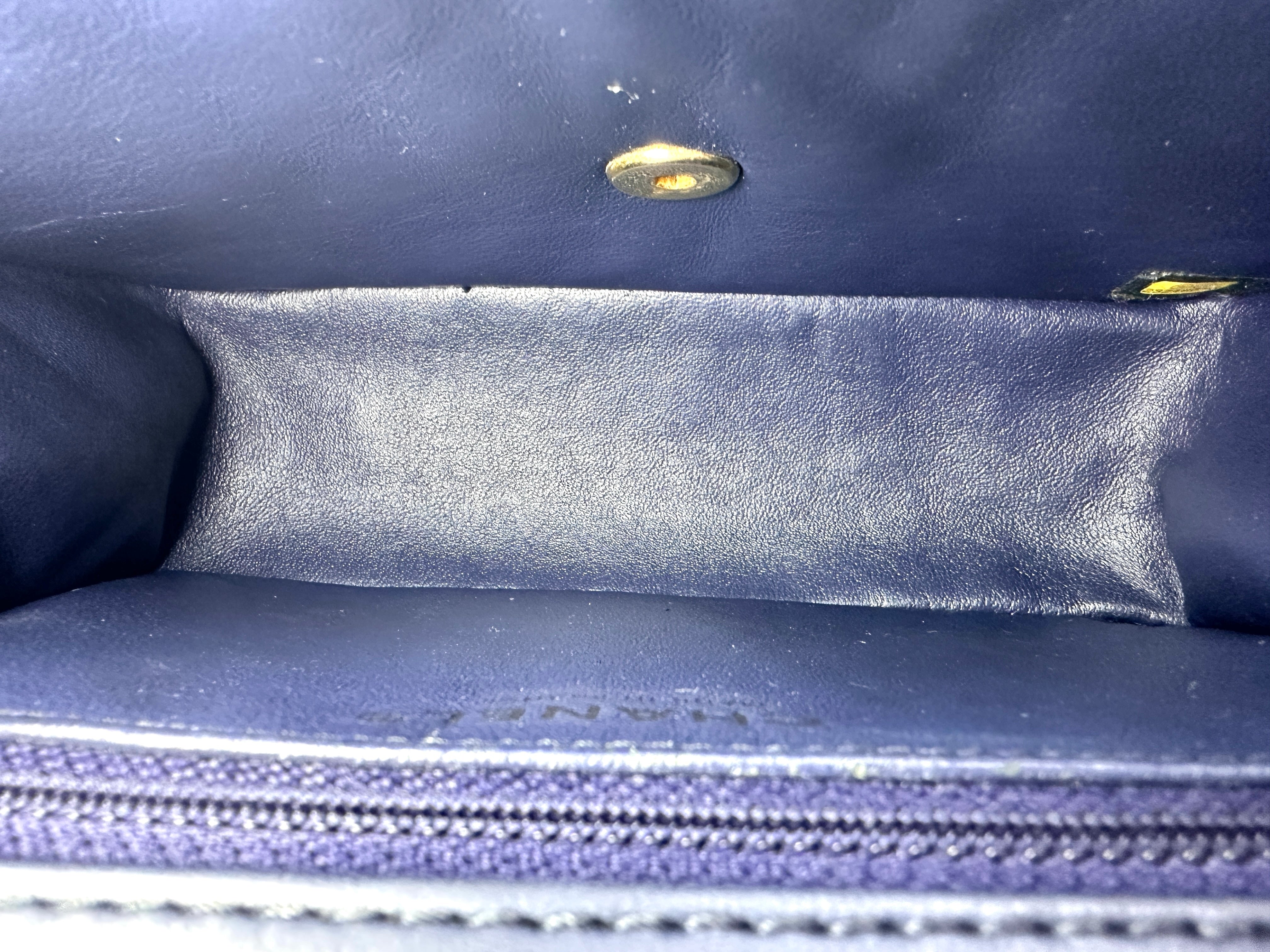 Chanel Dark Blue Leather Cross Stitch Coco Handle Bag(23***76) CC1218